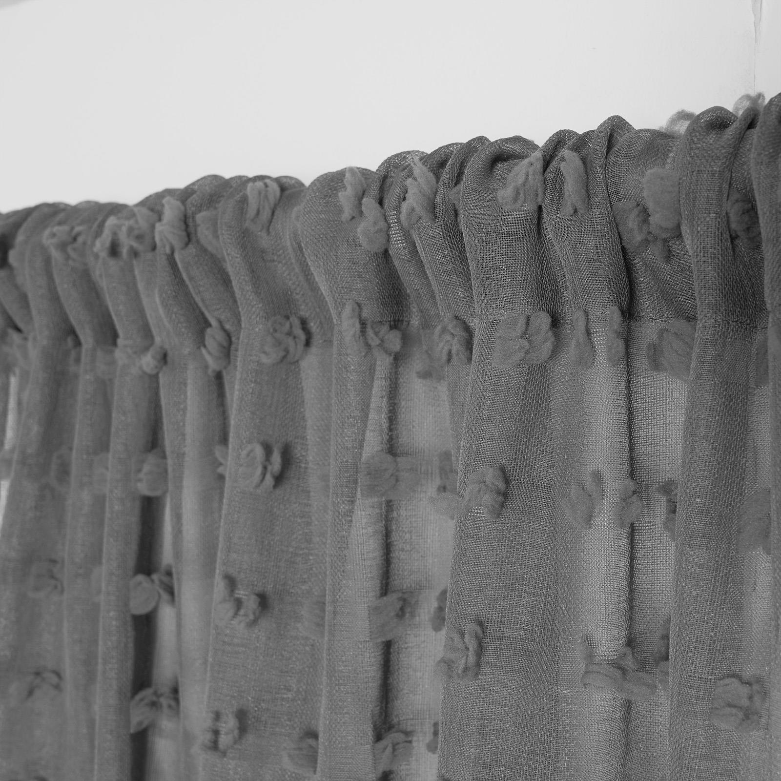 OHS Pompom Tufted Voile Net Curtains Pair 2 Window Panels Slot Top Set 55