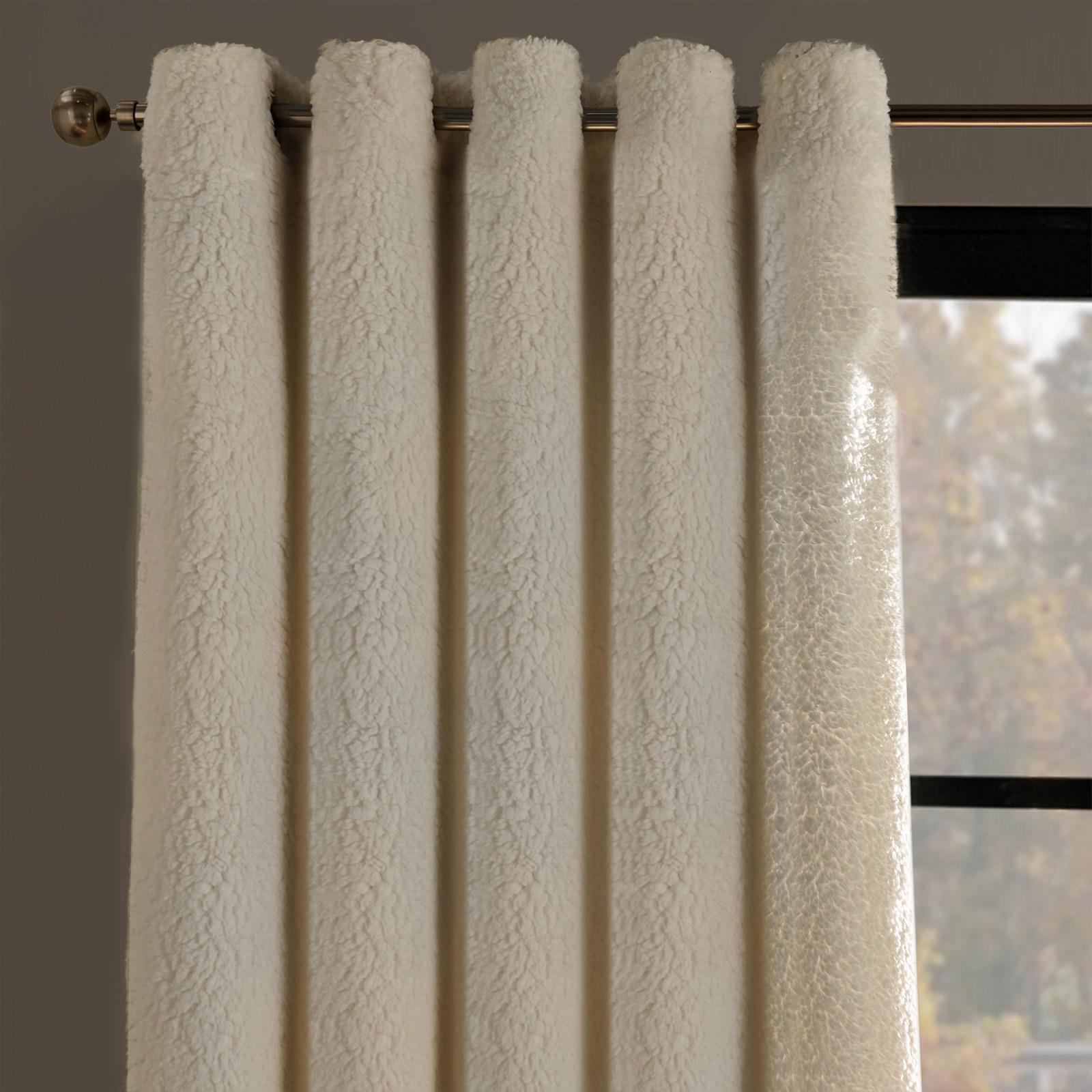 Teddy Fleece Eyelet Curtains Thermal Pair Ready Made Soft Thick Fabric Ring Top