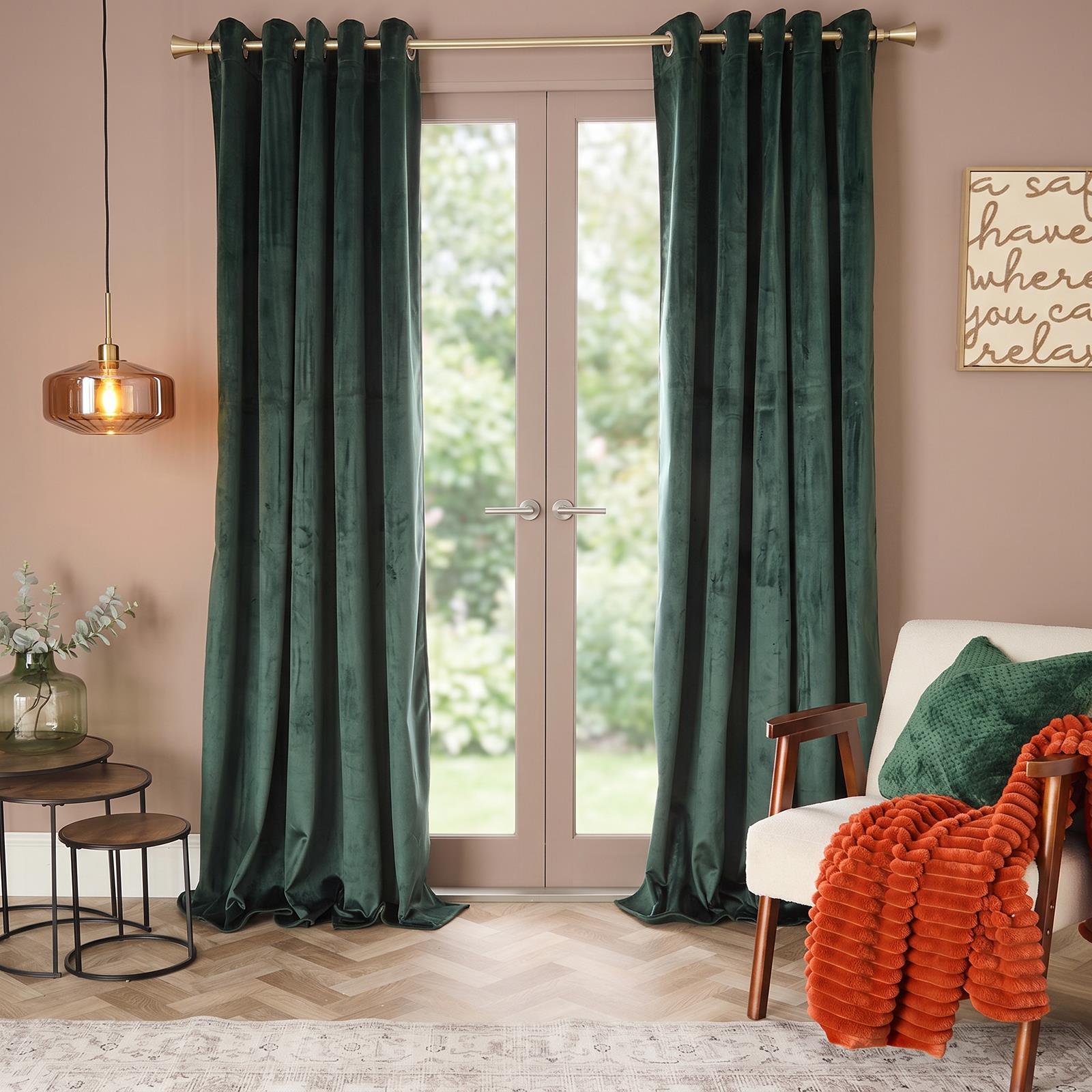 Thermal Matte Velvet Eyelet Curtains 2 Pair Of Ready Made Thick Fabric Ring Top