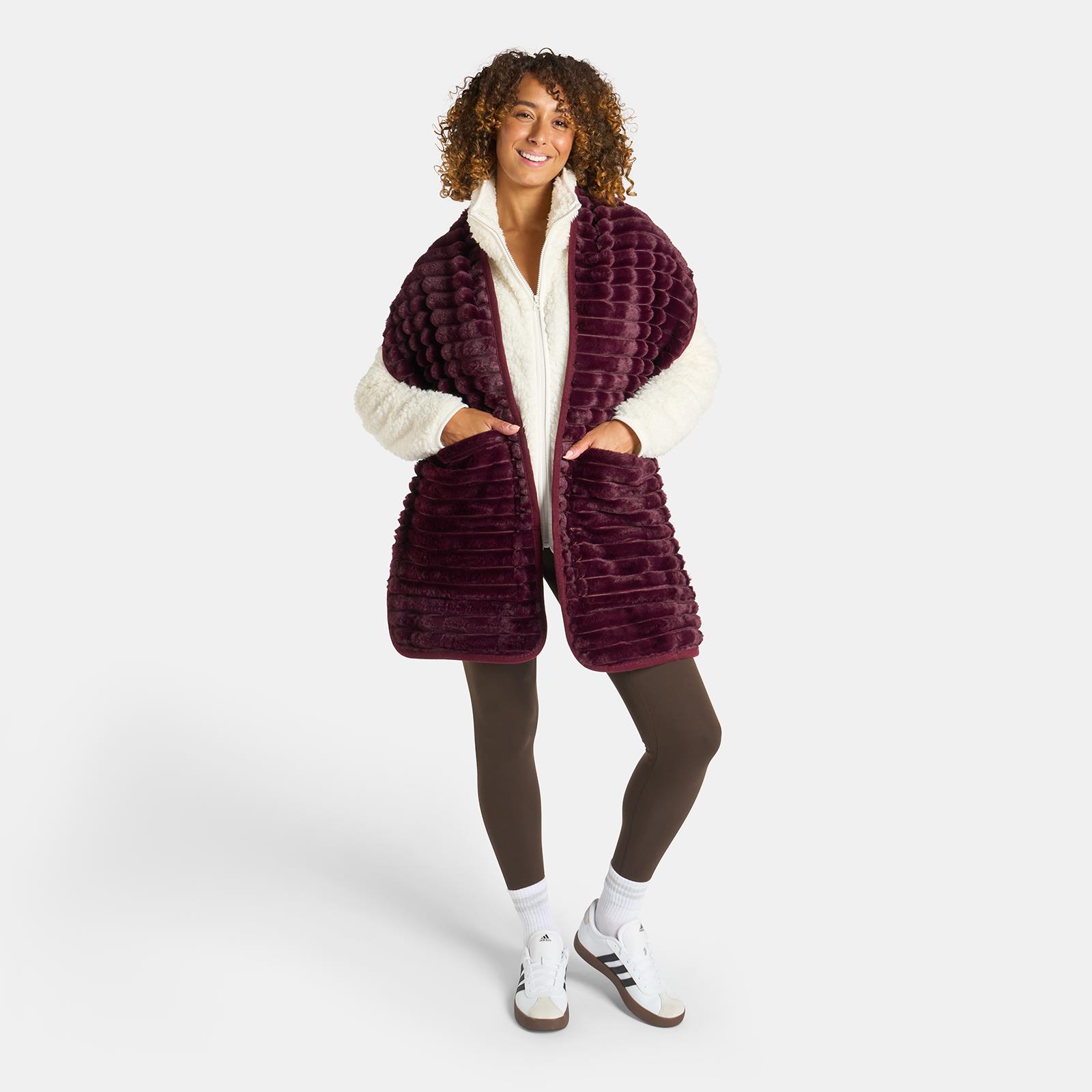 OHS Faux Fur Pocket Scarf Ribbed Fleece Fluffy Thermal Winter Wrap Hand Warmer