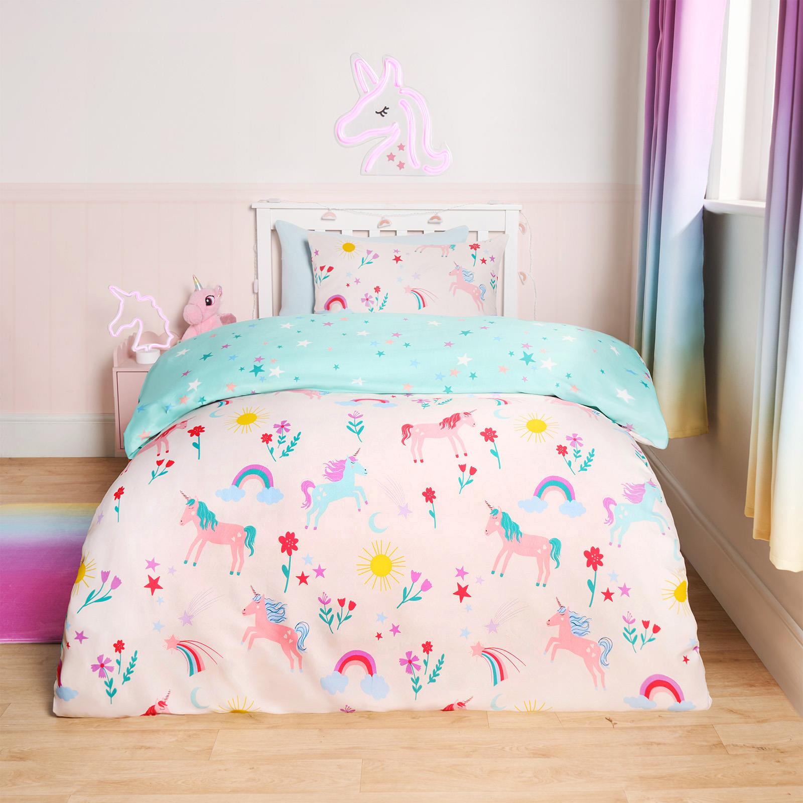 Unicorn Quilt Cover Duvet Pillowcase Magic Rainbow Bedding Set Junior Single