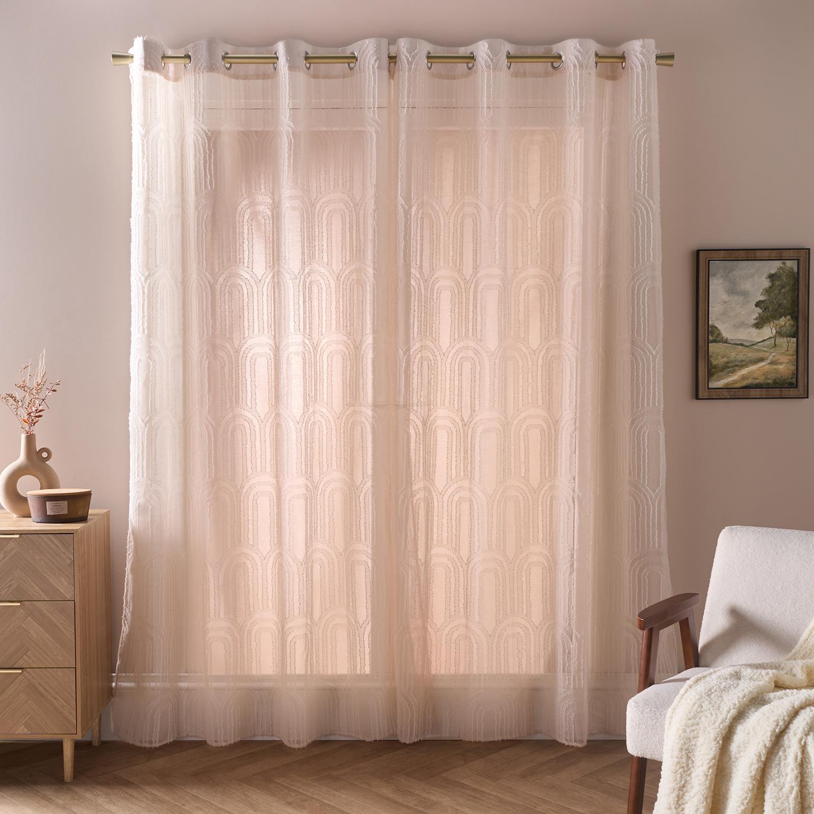 OHS Tufted Arches Voile Net Curtains Pair of 2 Window Panels Slot Top Set
