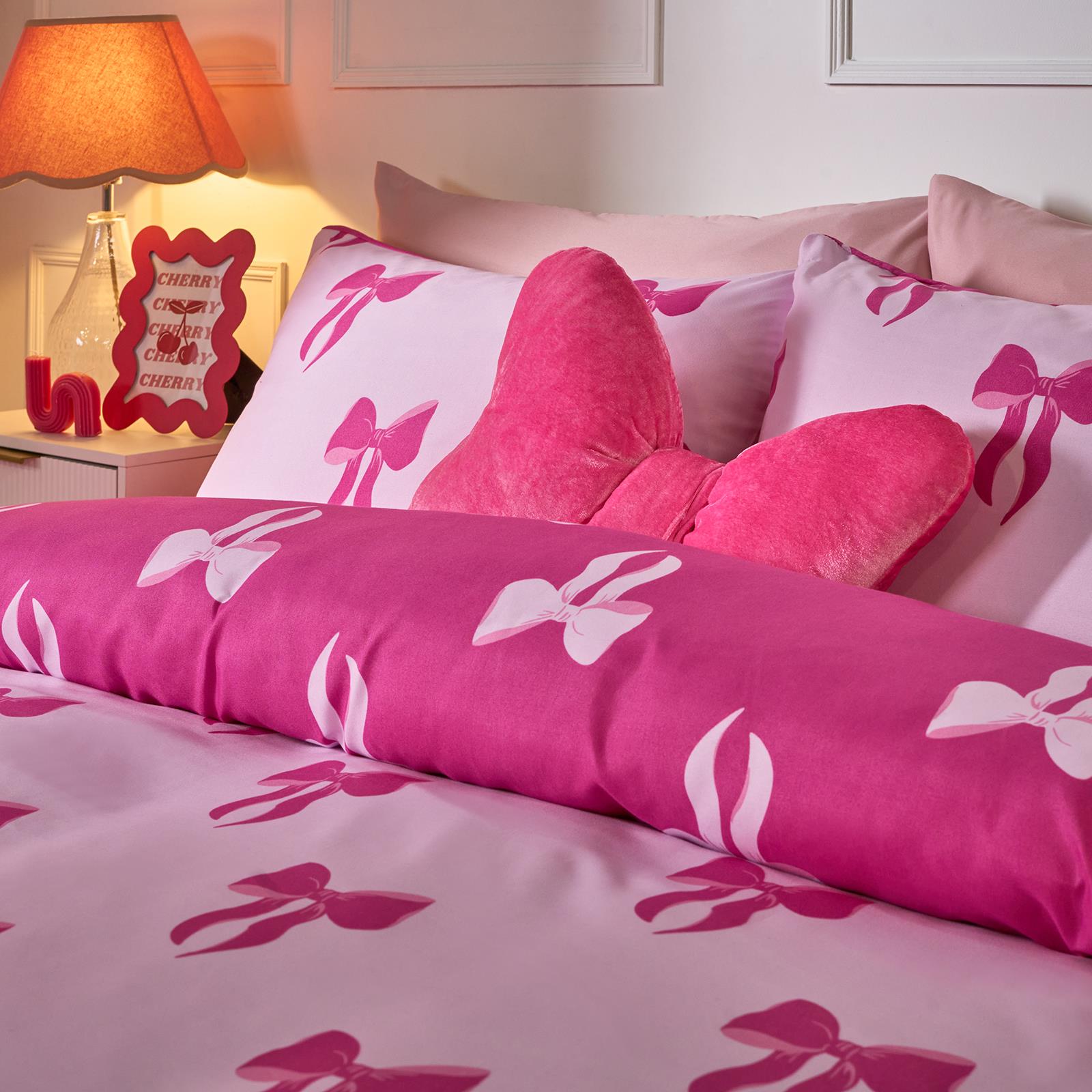 OHS Bow Reversible Duvet Cover Set with Pillowcase Polycotton Microfibre Bedding
