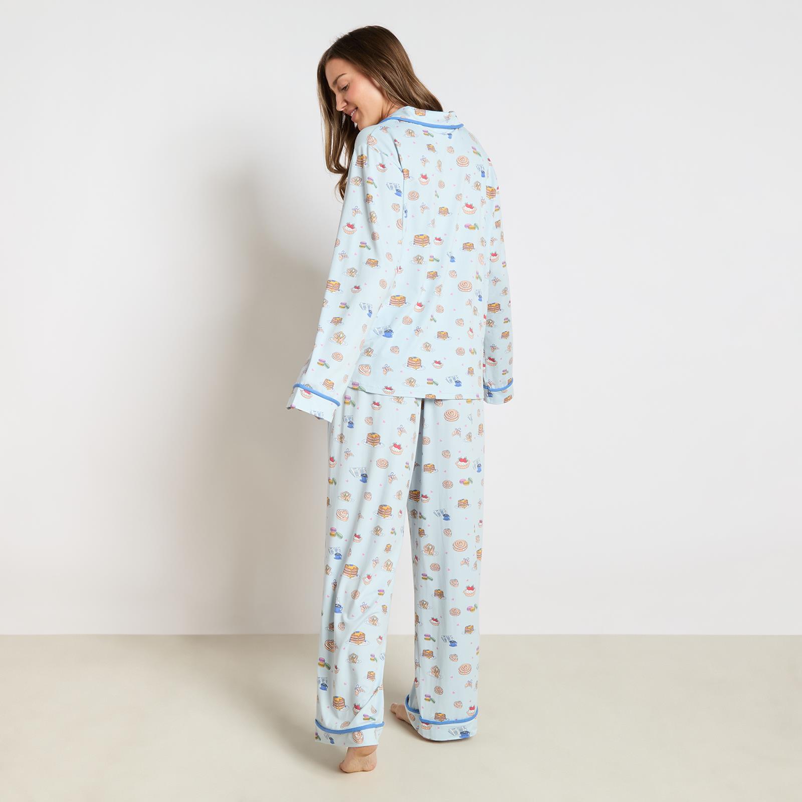 OHS Breakfast Pyjama Set Jersey Button Through Ultra Soft Nightwear Loungewear