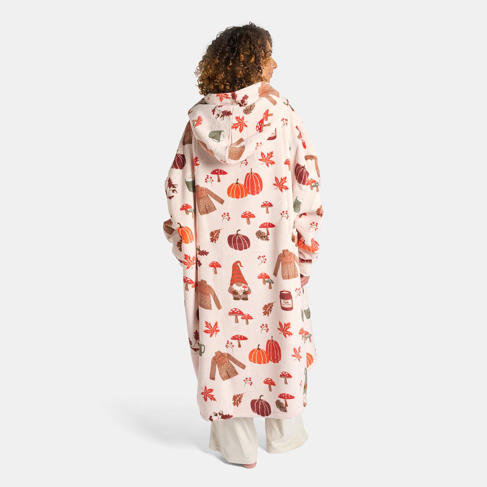OHS Autumn Hoodie Blanket Extra Long Halloween Sherpa Lined Wearable Throw