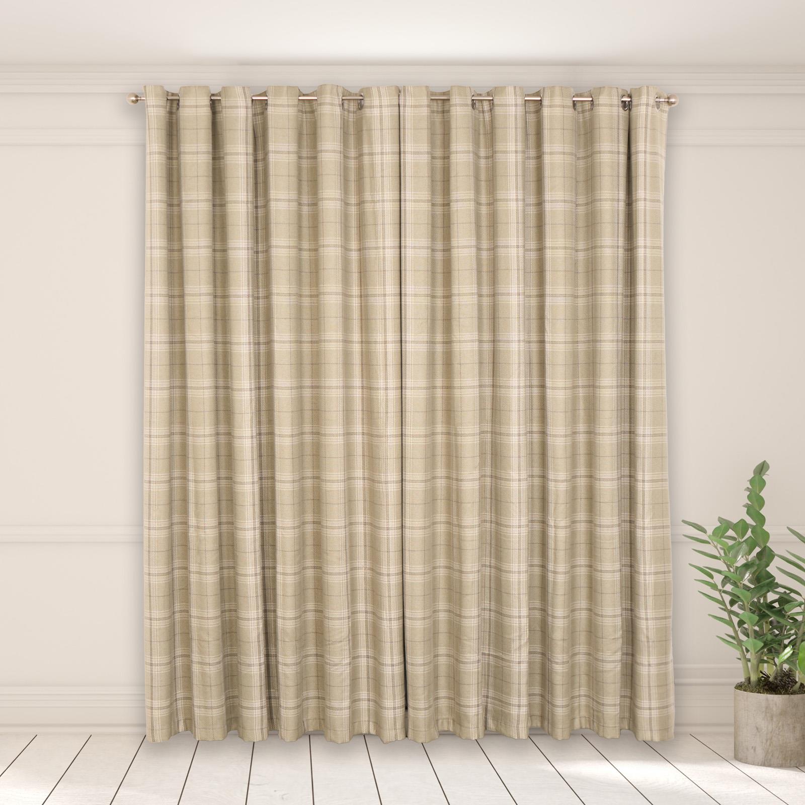 OHS Check Eyelet Curtains Pair Thermal Ring Top Textured Woven Ready Made