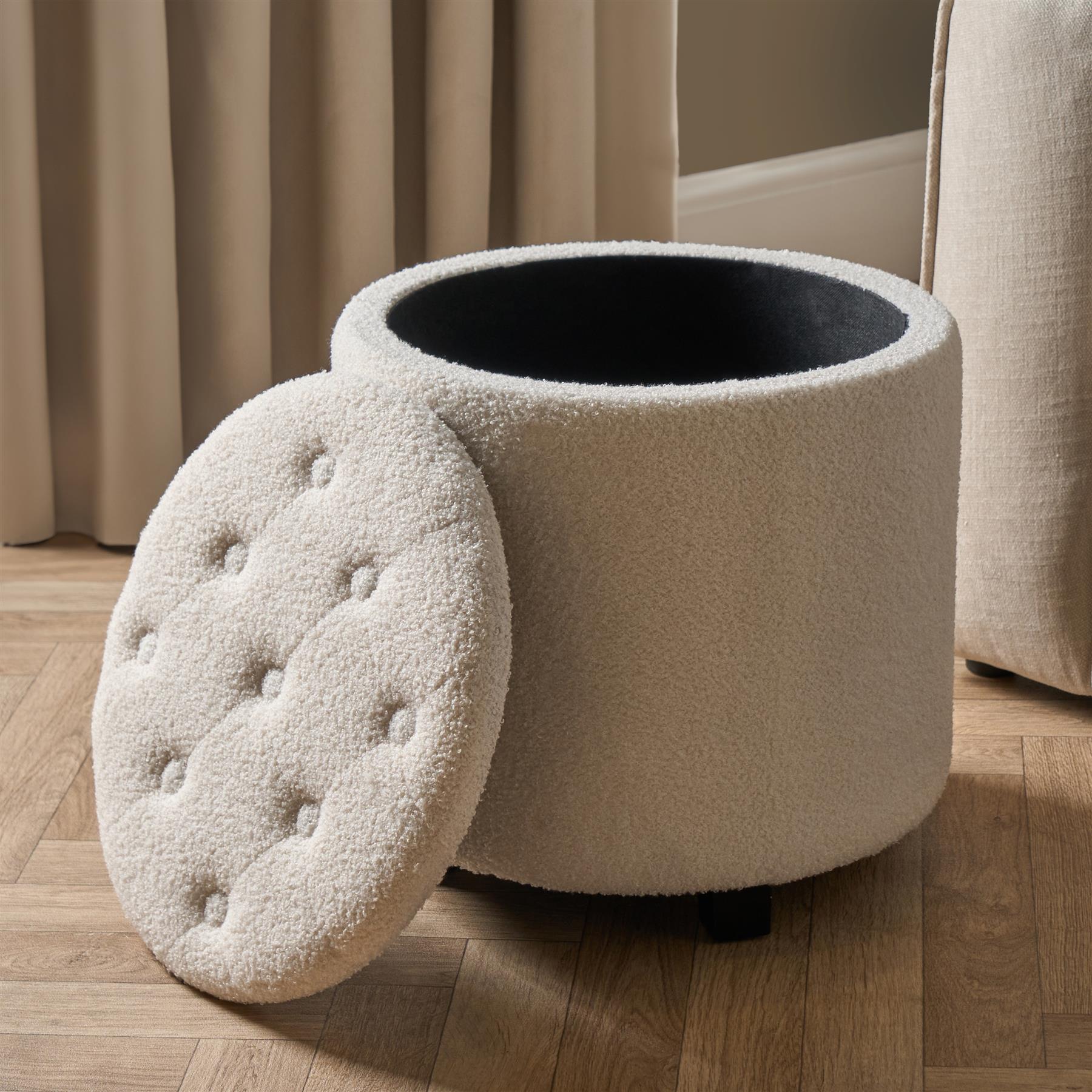OHS Ottoman Stool Storage Boucle Vanity Seat Soft Foot Rest Pouffe Home Chair