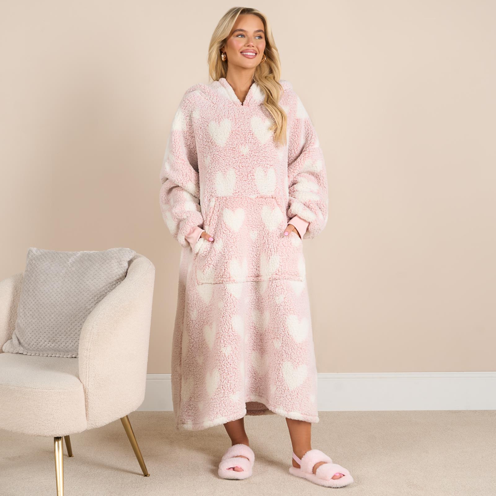 OHS Heart Hoodie Blanket Extra Long Soft Oversized Wearable Plush Warm Throw