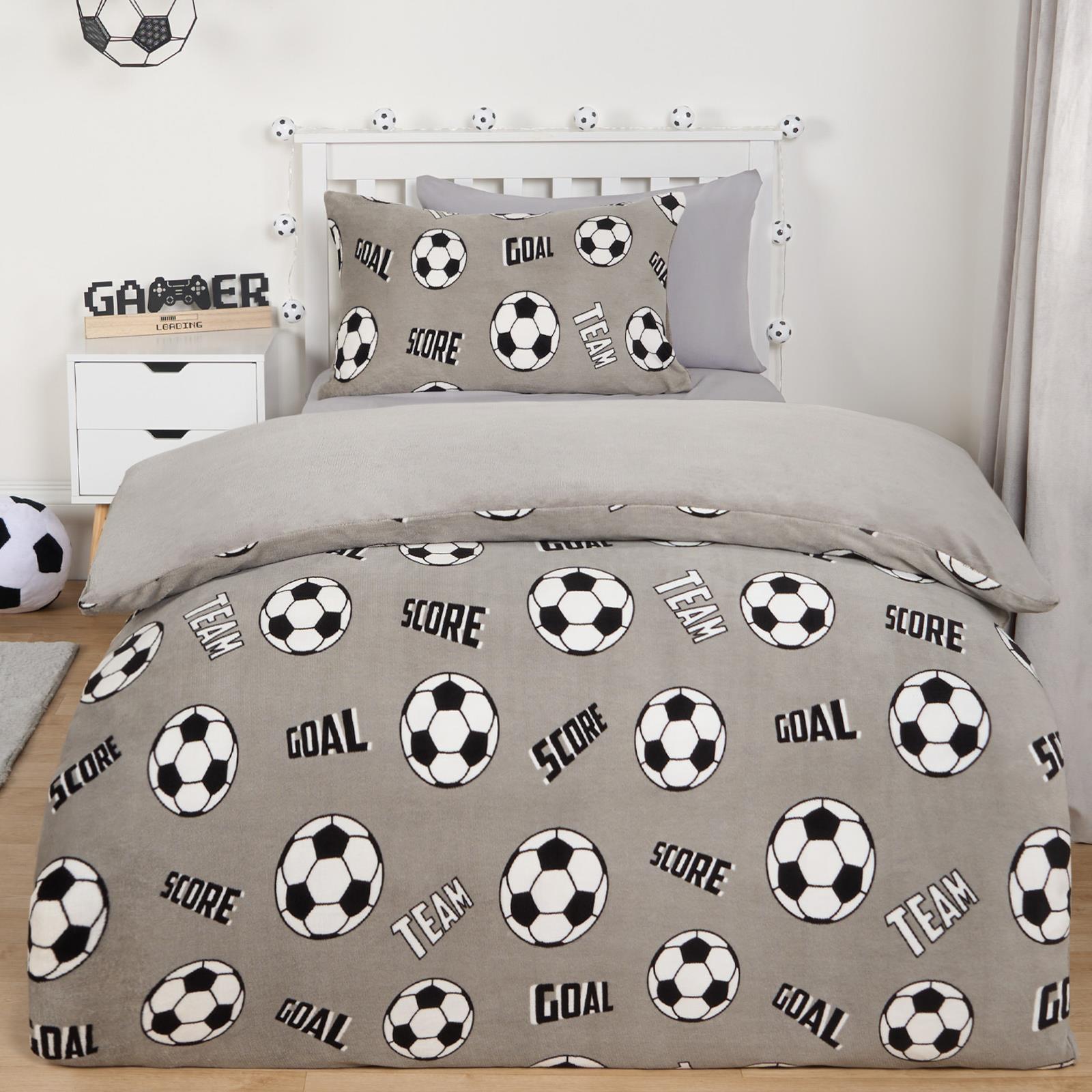 Football Fleece Duvet Cover Kids Warm Reversible Bedding Supersoft Thermal Quilt