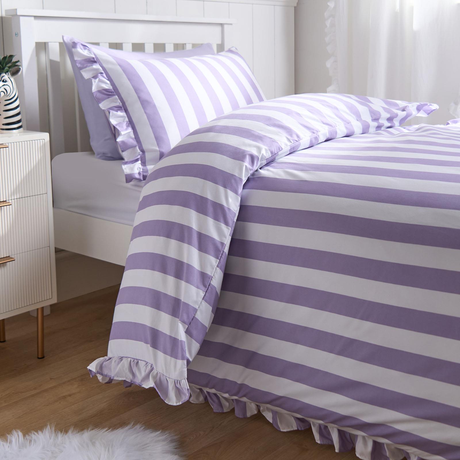 Frill Duvet Cover Bedding Set Pillowcase Stripe Quilt Luxury Double King Size