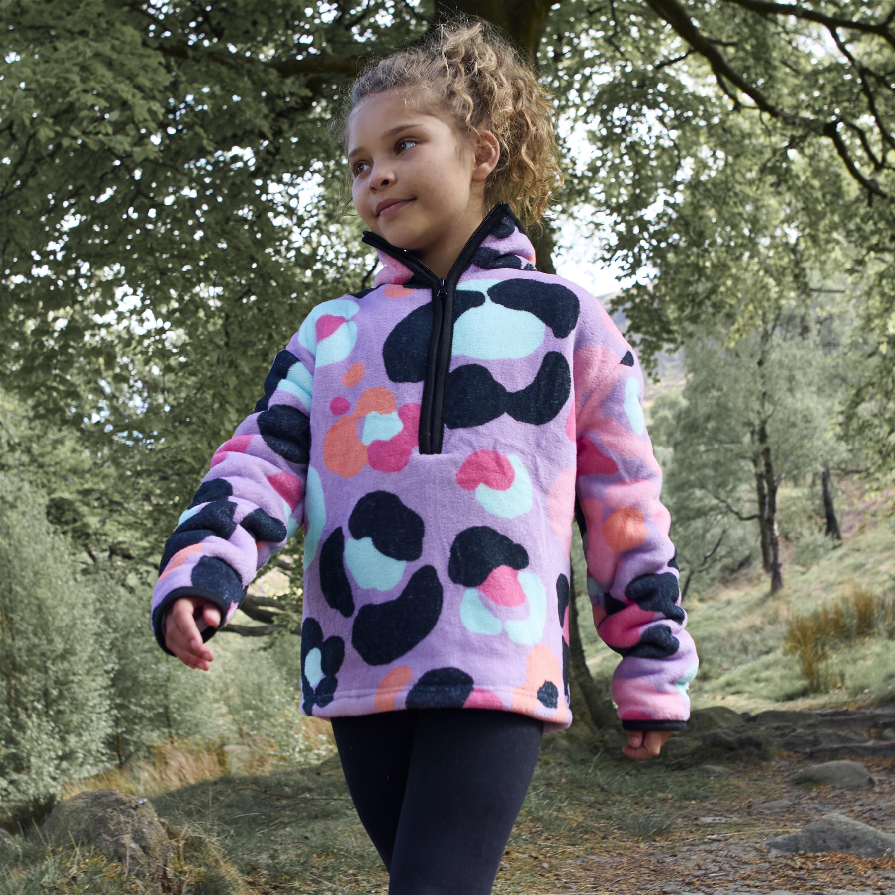 OHS Half Zip Hoodie Kids Print Oversized Sherpa Jumper Pullover Sweatshirt