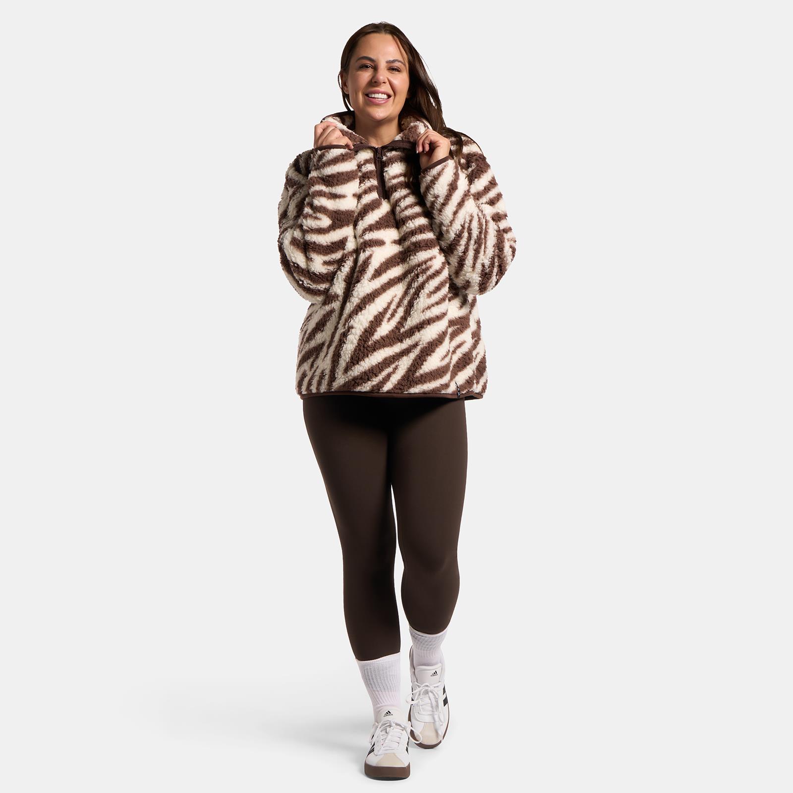 OHS Zebra Half Zip Hoodie Teddy Fleece Winter Thermal Jumper Pullover