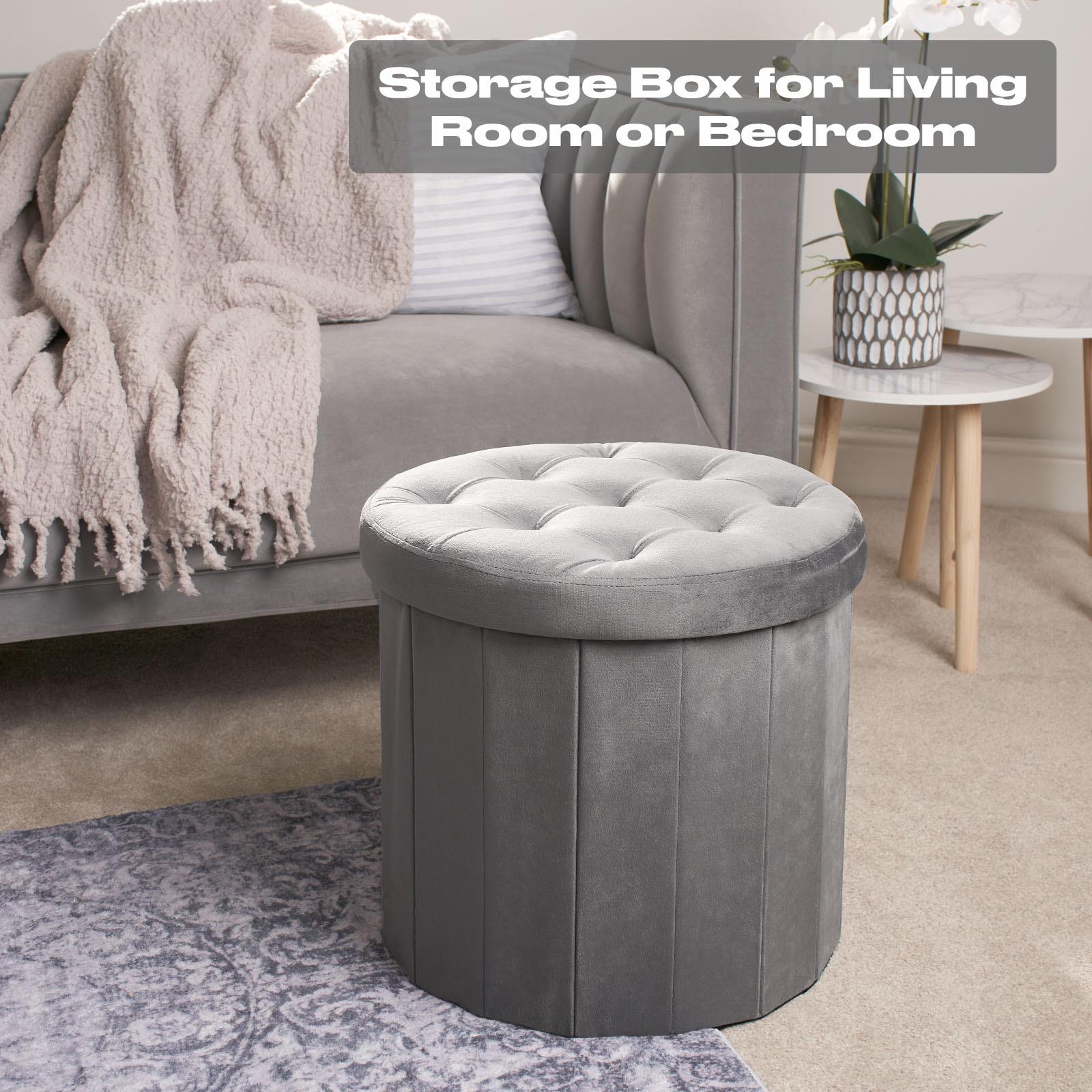 OHS Folding Ottoman Storage Box Footstool Tub Space Saving Velvet Seat