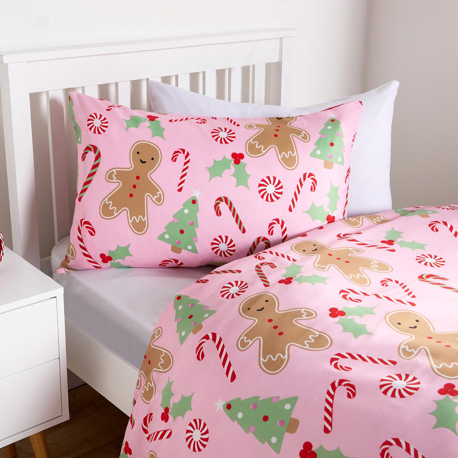 OHS Gingerbread Man Bedding Set Kids Xmas Reversible Duvet Cover with Pillowcase