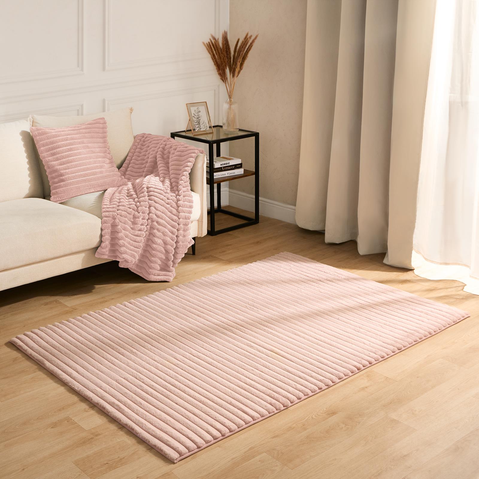 Faux Fur Rug Living Room Ribbed Large Mat Luxury Carpet Anti Slip Floor Runner