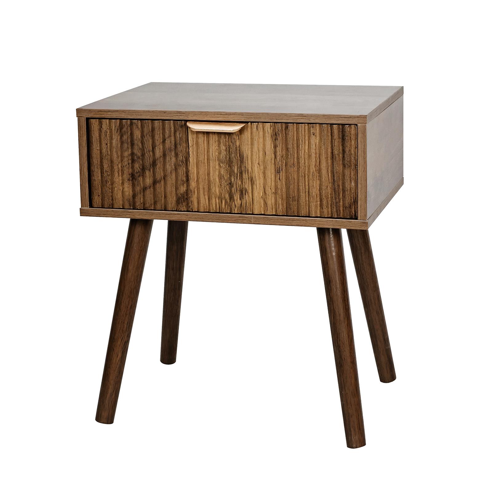 OHS Ribbed Bedside Nightstand 1 Drawer Storage Unit Wooden End Table