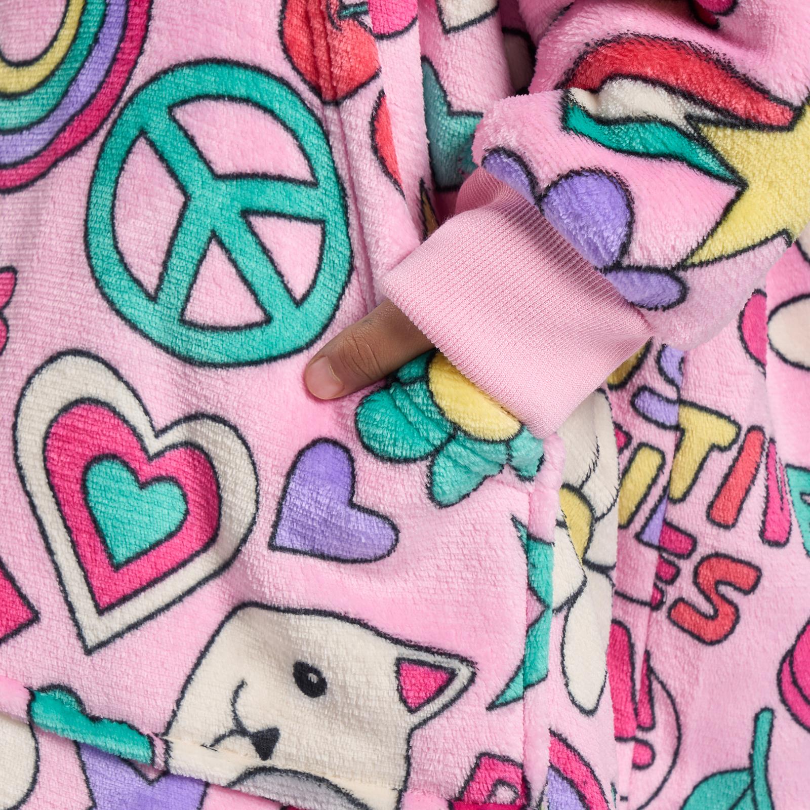 OHS Kids Print Hooded Blanket Flannel Sherpa Lined Wearable Throw Hoodie