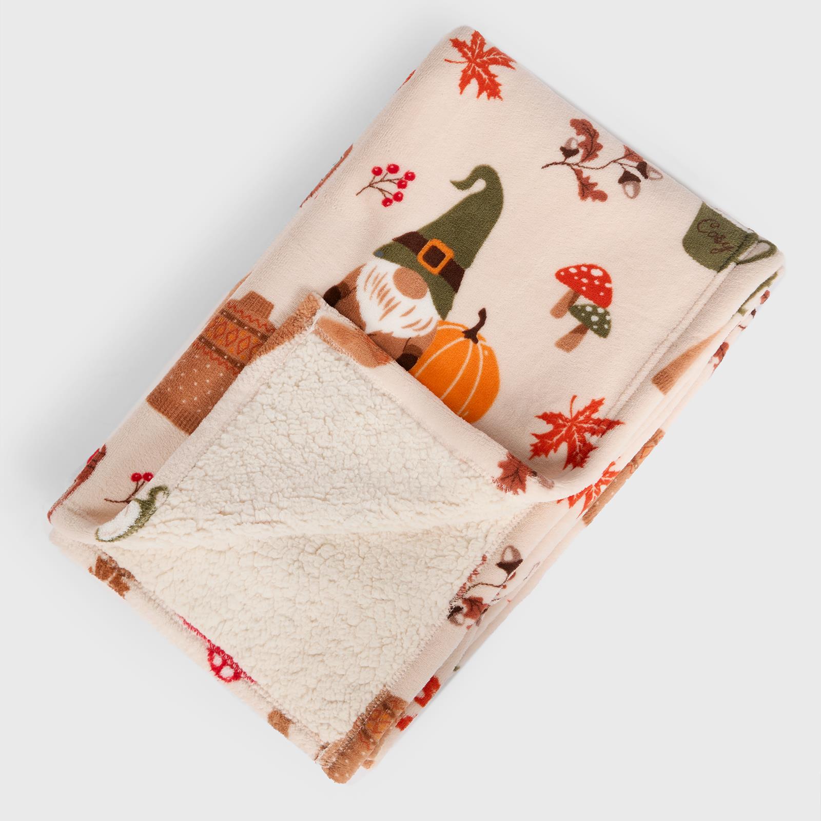 Autumn Gonk Throw Over Fleece Bed Sofa Sherpa Soft Warm Blanket Plush Pumpkin