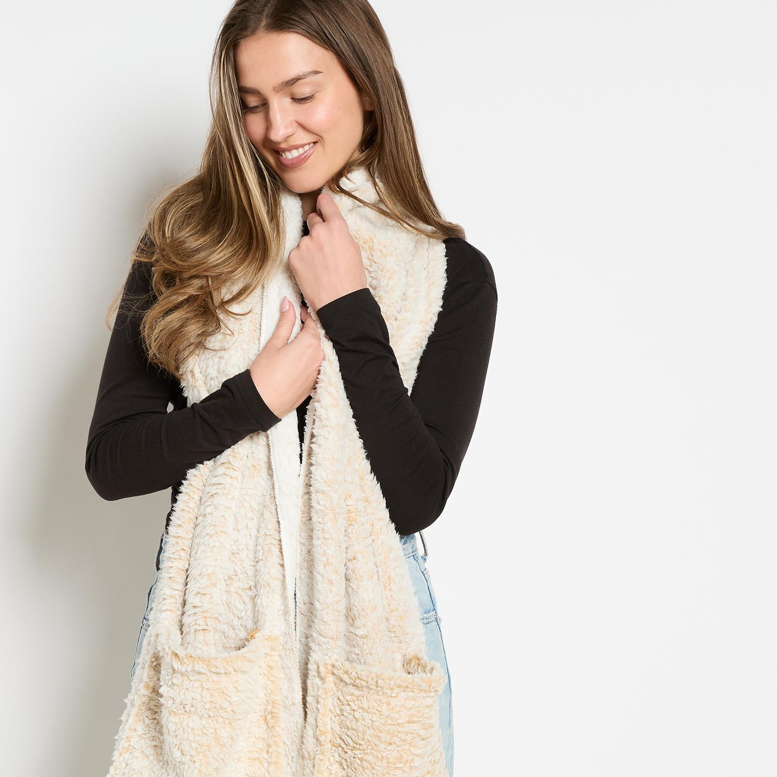 OHS Teddy Fleece Scarf Long Thermal Soft Pockets Hand Neck Warmer Marl Wrap