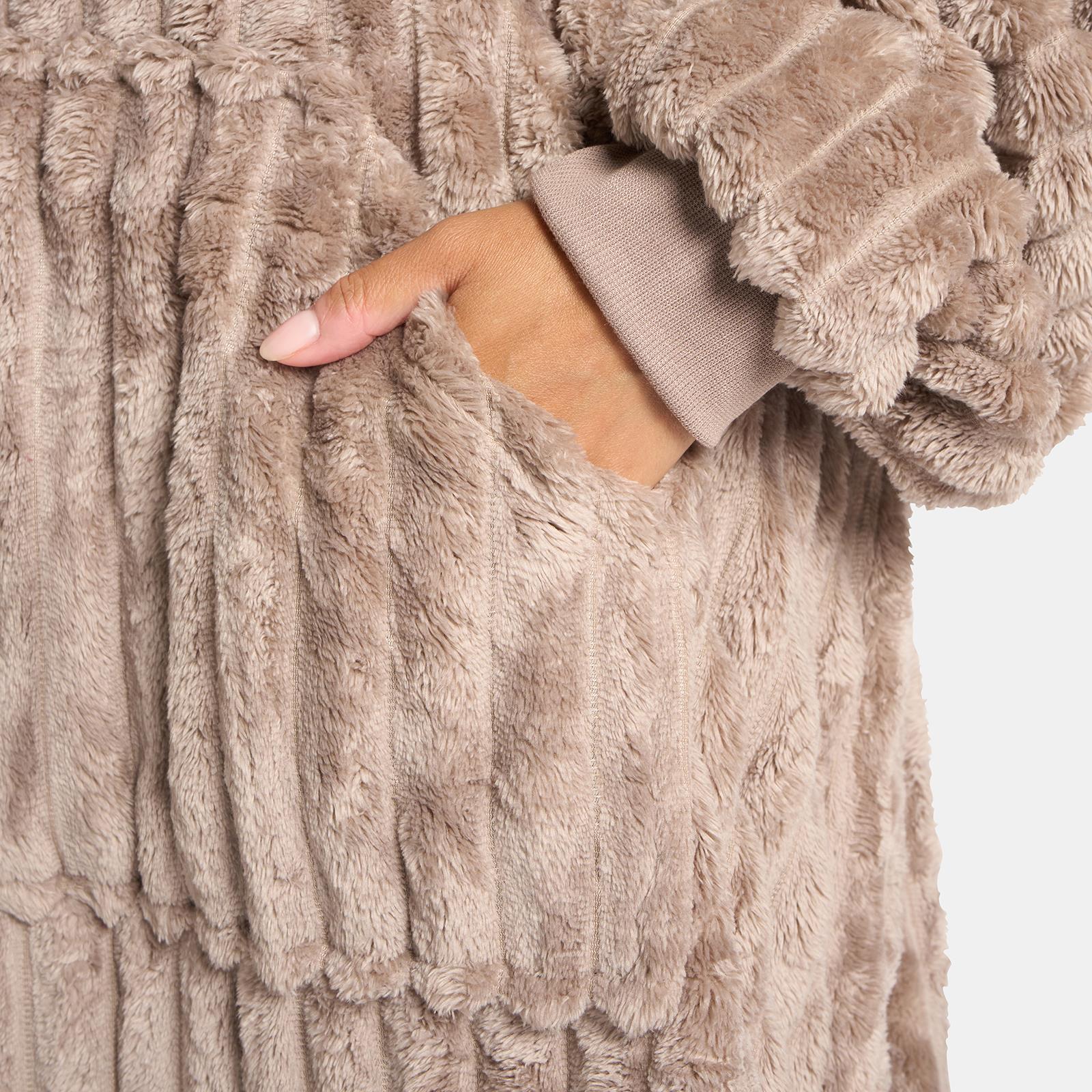 OHS Ribbed Flannel Hooded Blanket Fleece Wearable Throw Warm Oversized Hoodie
