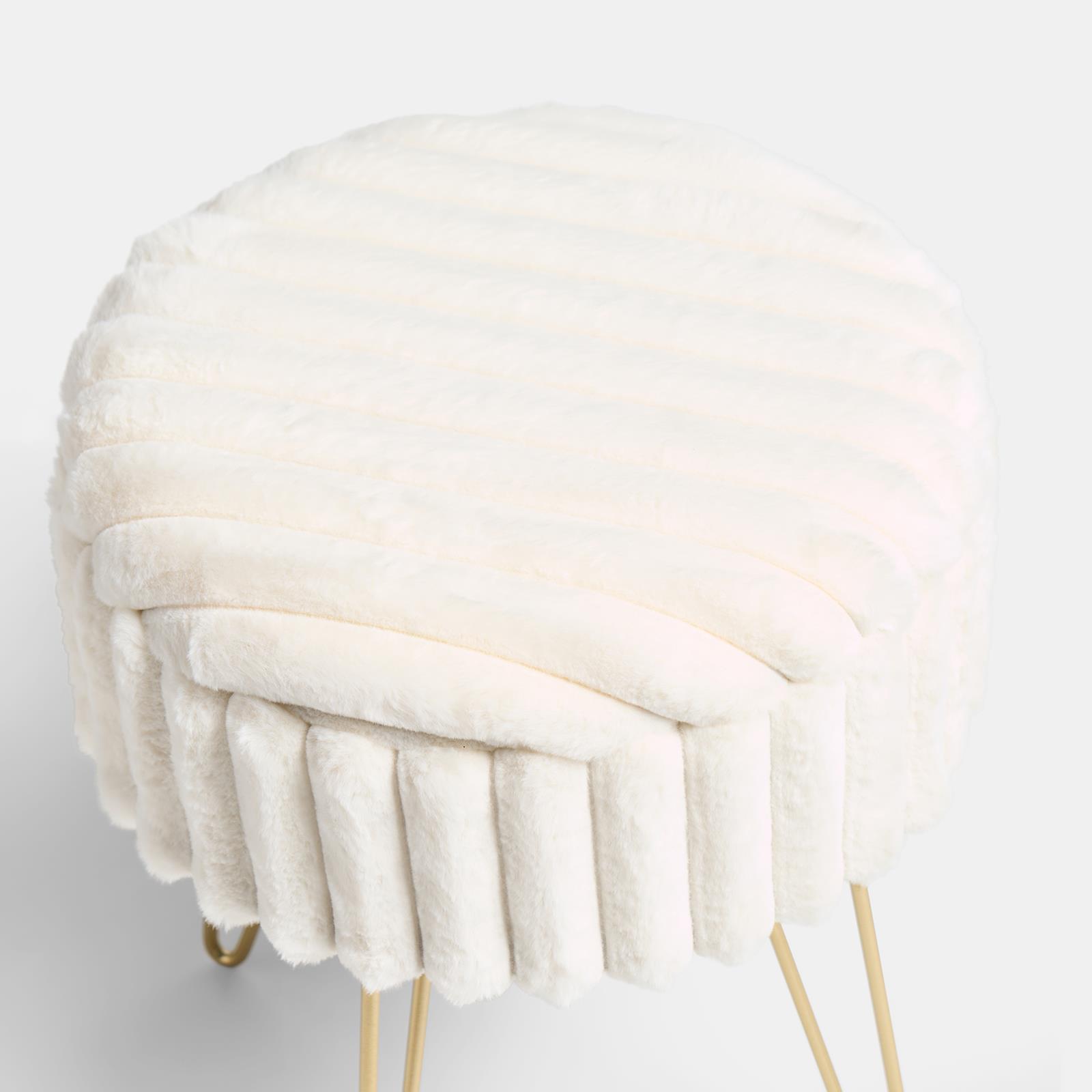 OHS Faux Fur Stool Hairpin Ribbed Fleece Round Vanity Seat Foot Rest Chair