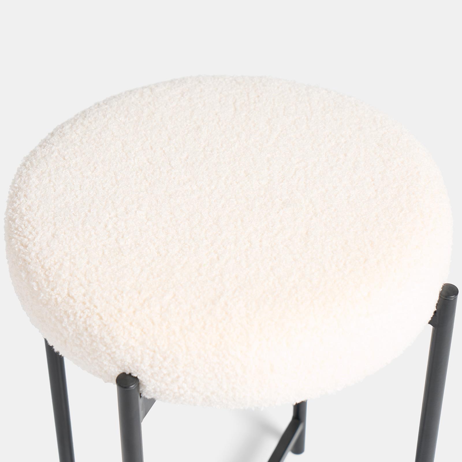 OHS Boucle Round Stool Upholstered Makeup Vanity Padded Seat Sturdy Table Chair