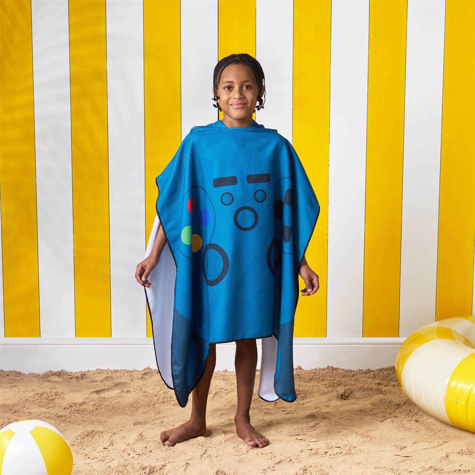Kids Poncho Beach Towel Hooded Quick Dry Microfibre Holiday Swimming Absorbent - Picture 48 of 139