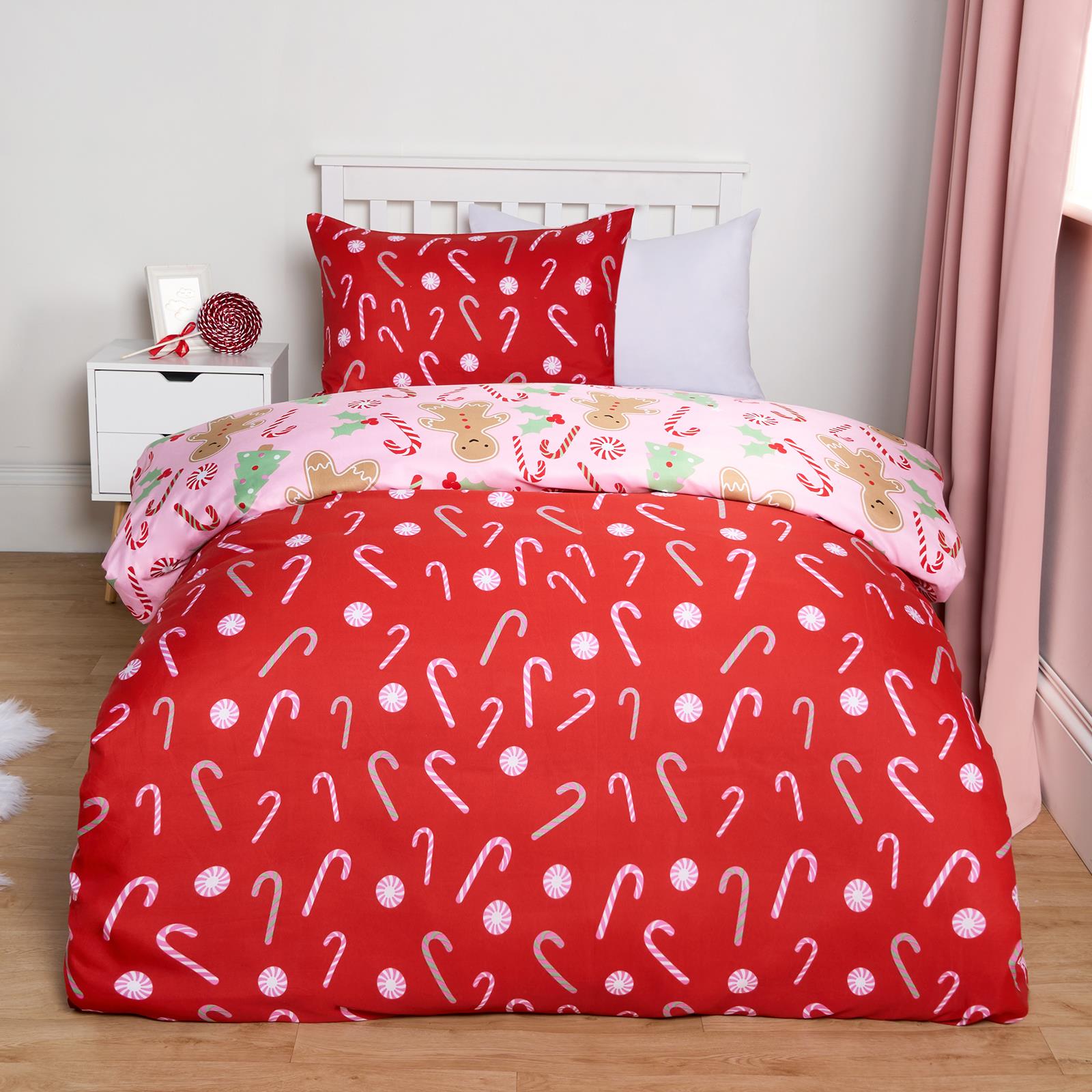 OHS Gingerbread Man Bedding Set Kids Xmas Reversible Duvet Cover with Pillowcase
