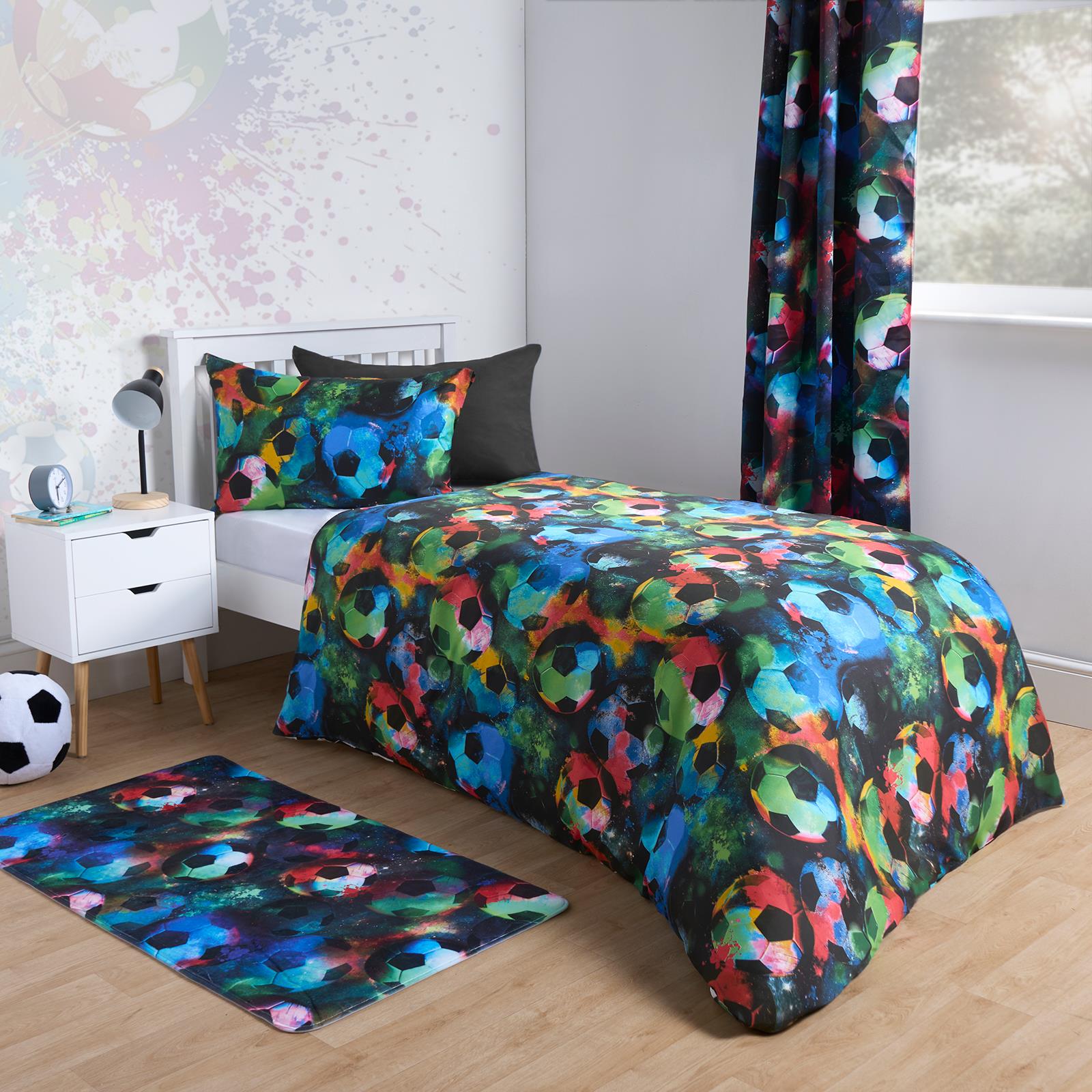 Football Duvet Cover Bedding Set Quilt Pillowcase Soft Reversible Neon Galaxy