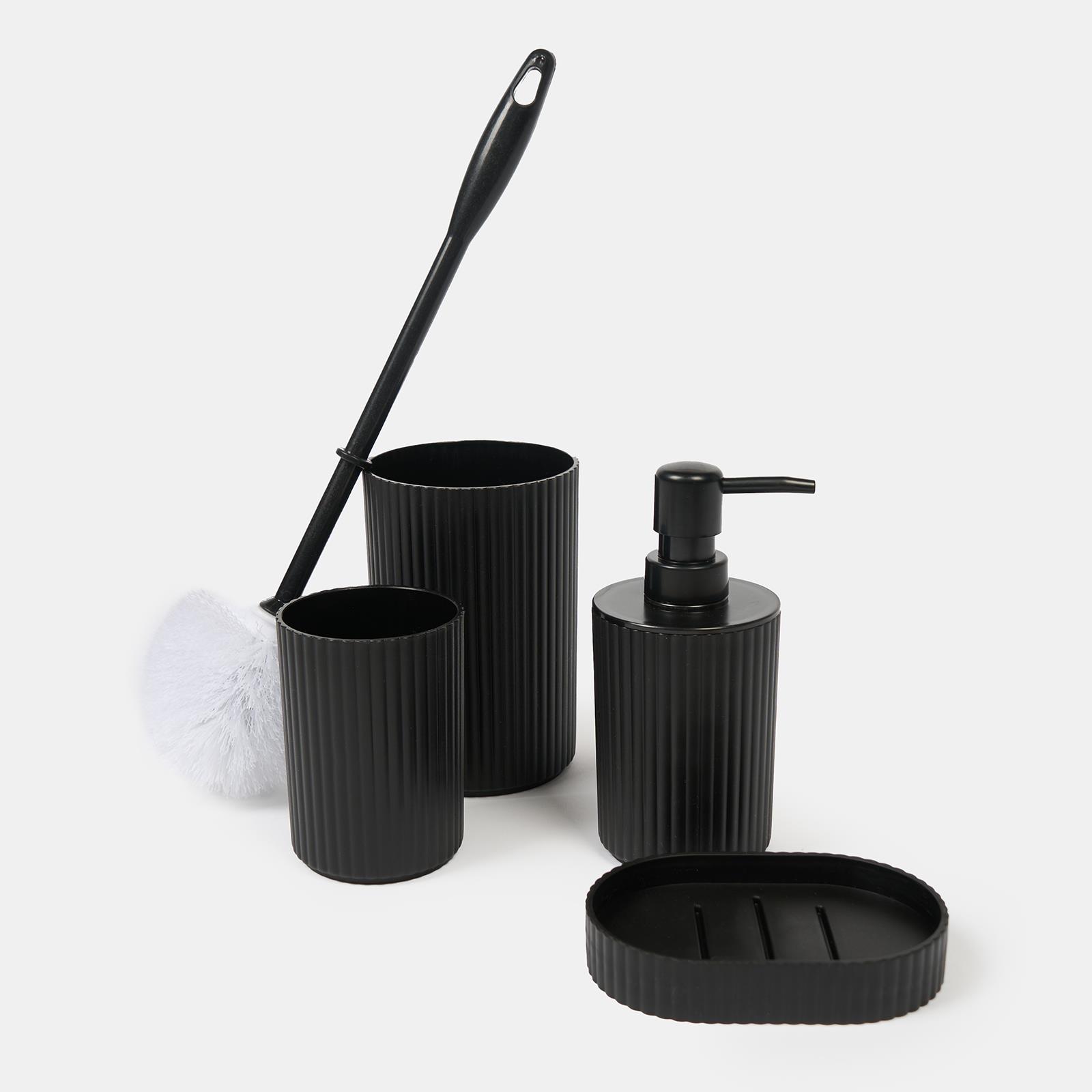 Bathroom Accessories 4 Piece Set Ribbed Soap Dispenser Holder Tumbler Toothbrush - Picture 3 of 20