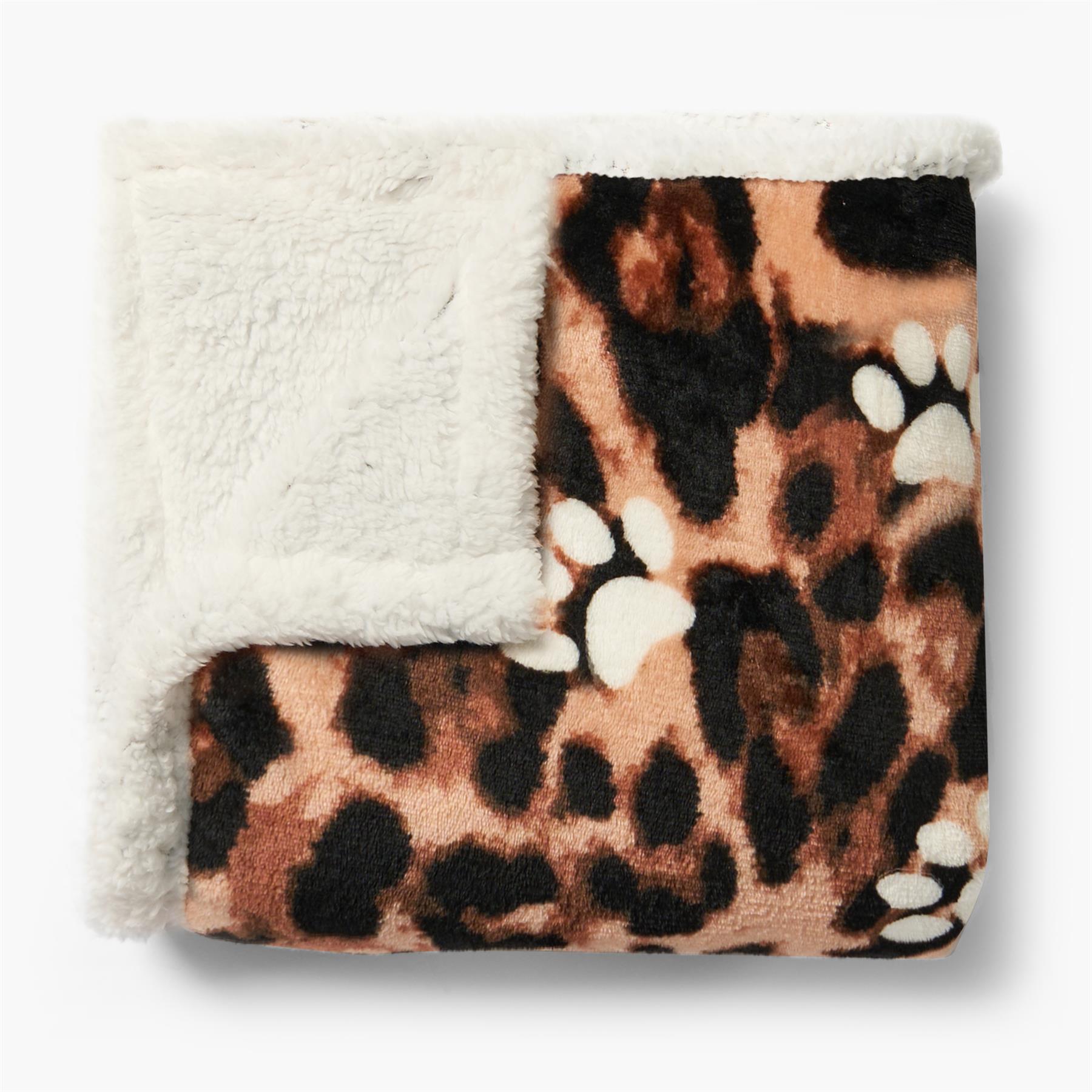 OHS Paw Pet Blanket Reversible Sherpa Fleece Dog Cats Thermal Calming Throw