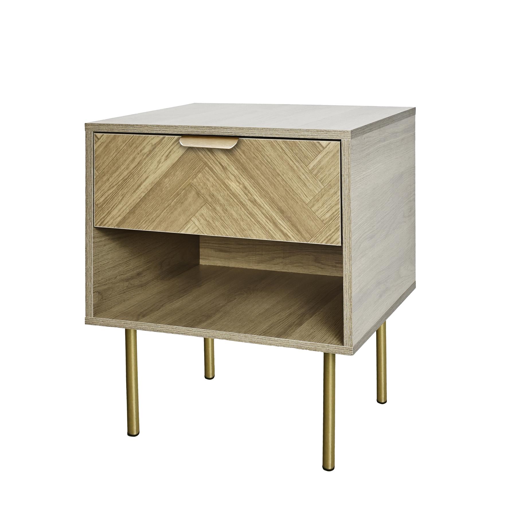 OHS Chevron Bedside Nightstand 1 Drawer Storage Unit Wooden End Table