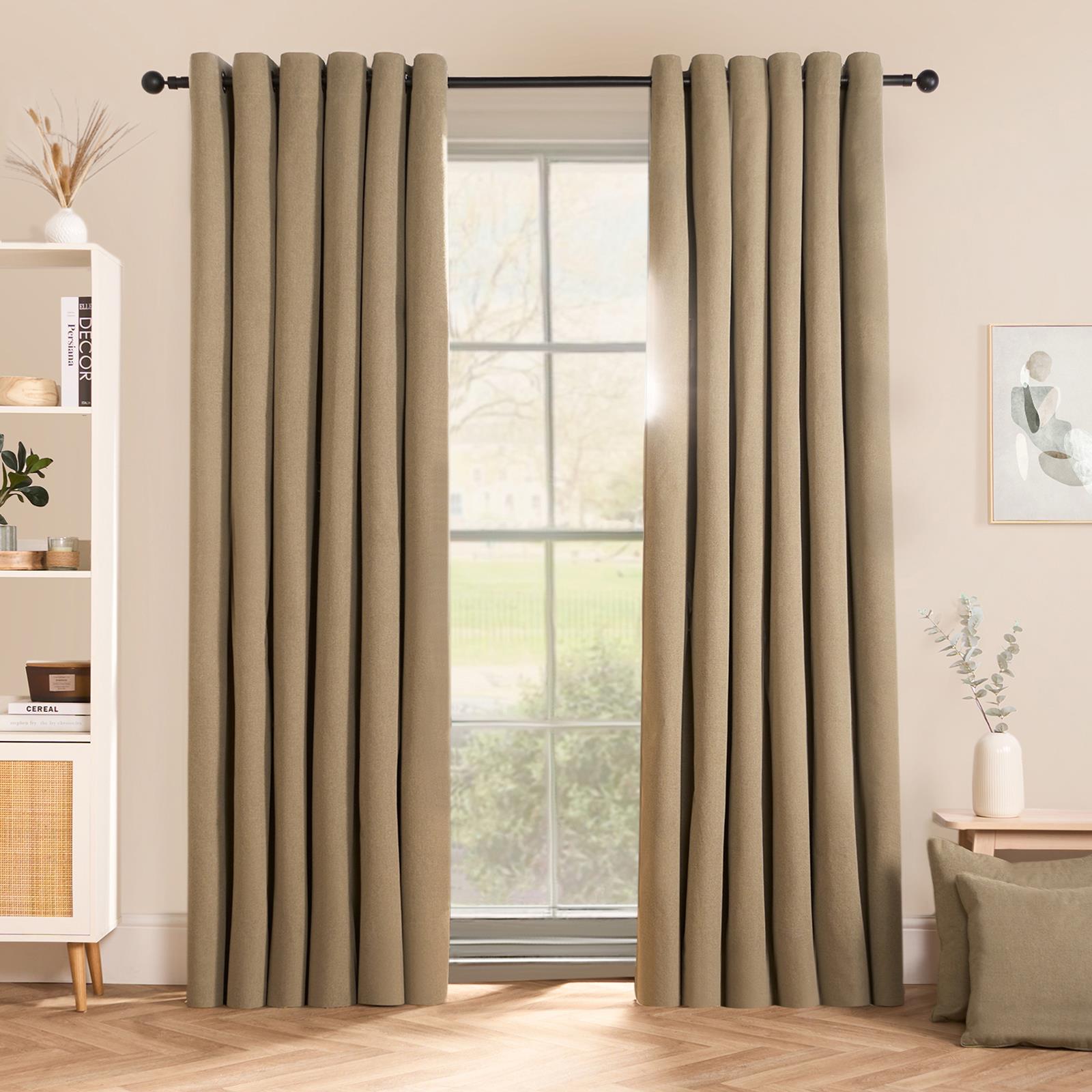 Pair of Eyelet Blackout Curtains Woven Ready Made Ring Top Thermal Texture Thick - Picture 36 of 48