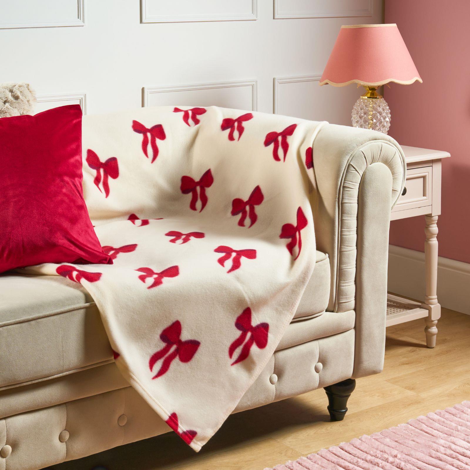 OHS Bows Throw Blanket Soft Polar Fleece Winter Thermal Bedspread Home Decor