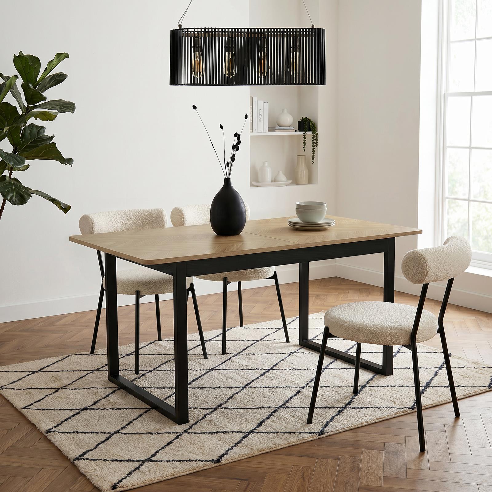 OHS Extendable Dining Table 4-6 Seater Chevron Wood Effect Kitchen Tables