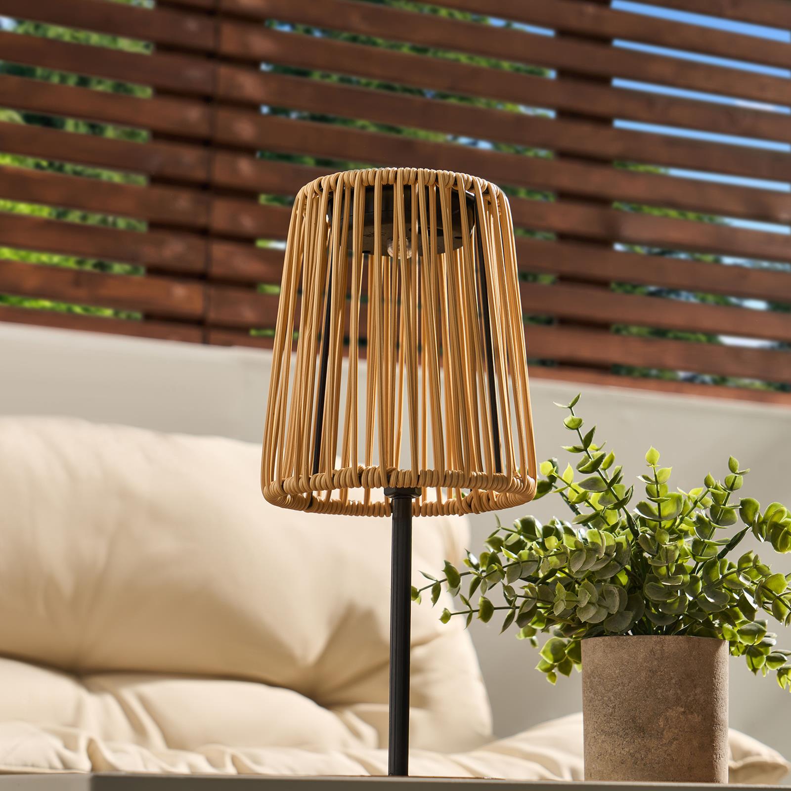 OHS Solar Table Lamp Rattan Cordless Outdoor Garden Light Dusk Sensor