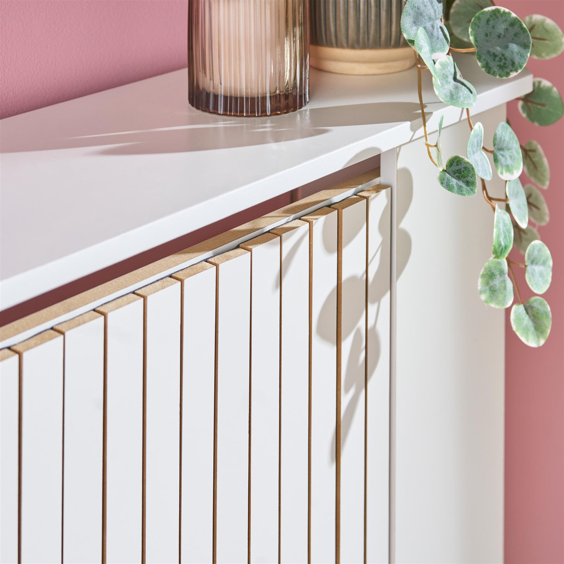 OHS Ribbed Radiator Cover Slatted Engineered Wood Side Board S M L Cabinet Shelf