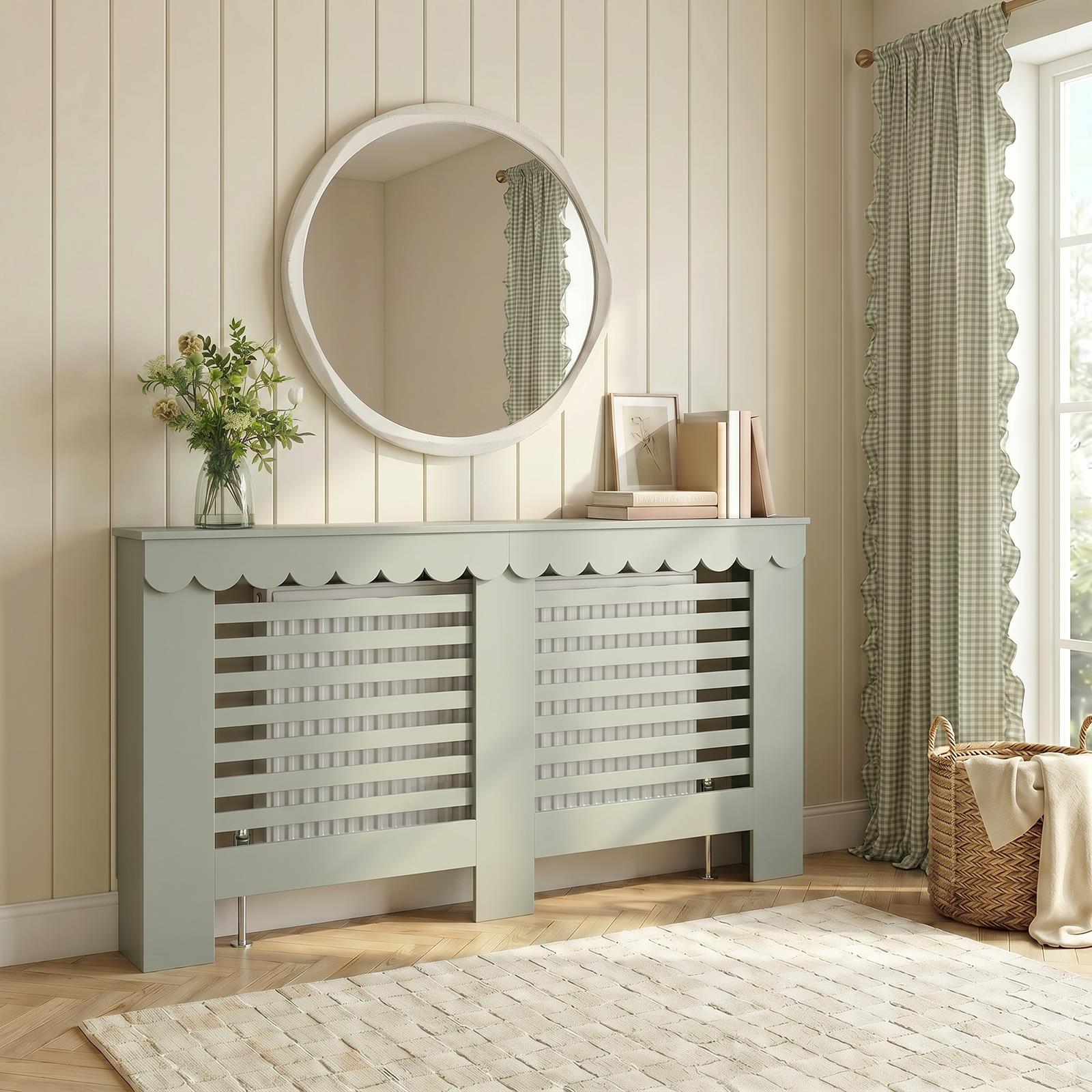 OHS Scallop Radiator Cover Engineered Wood Modern Side Board Cabinet Shelf