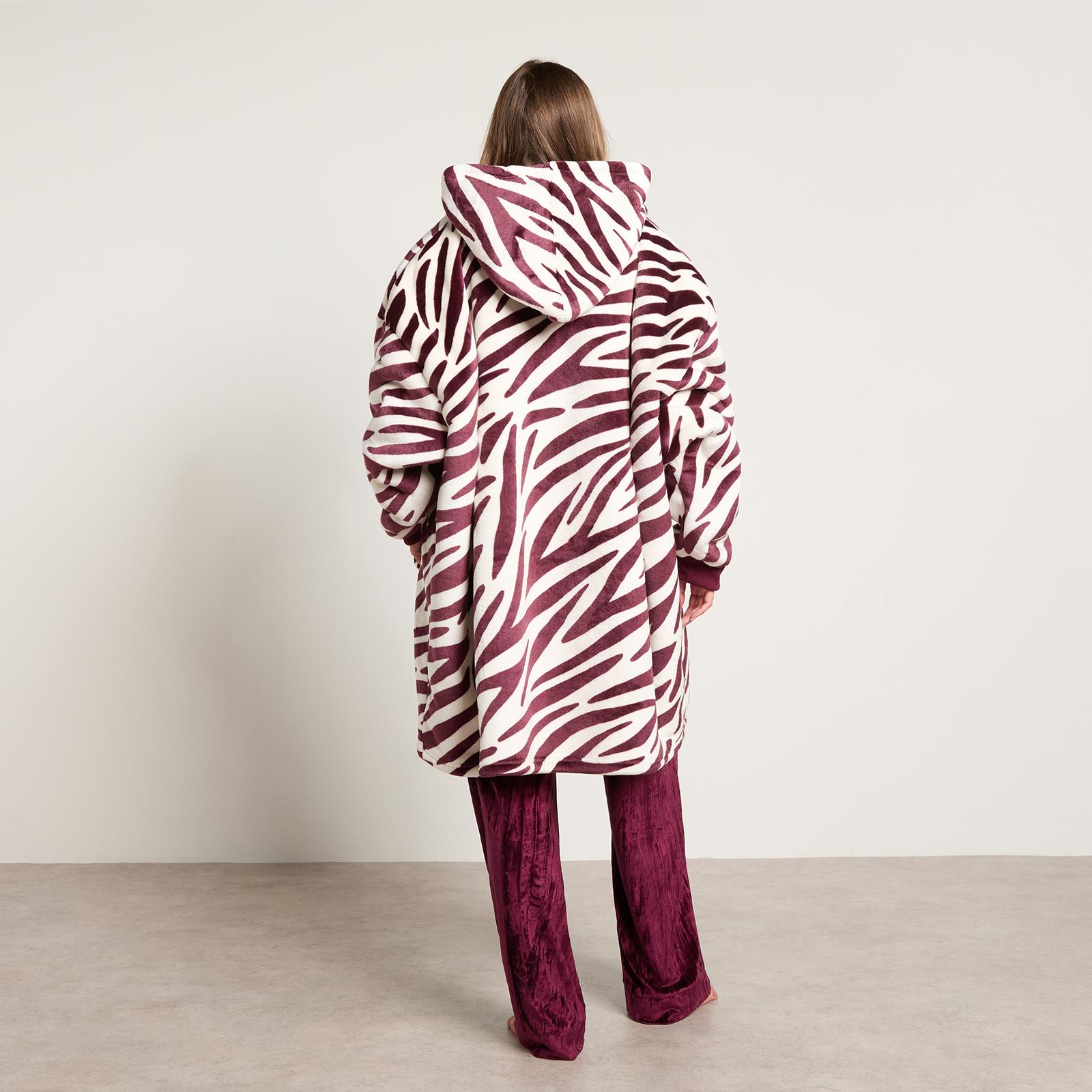 OHS Animal Prints Hoodie Blanket Sherpa Lined Fleece Wearable Throw