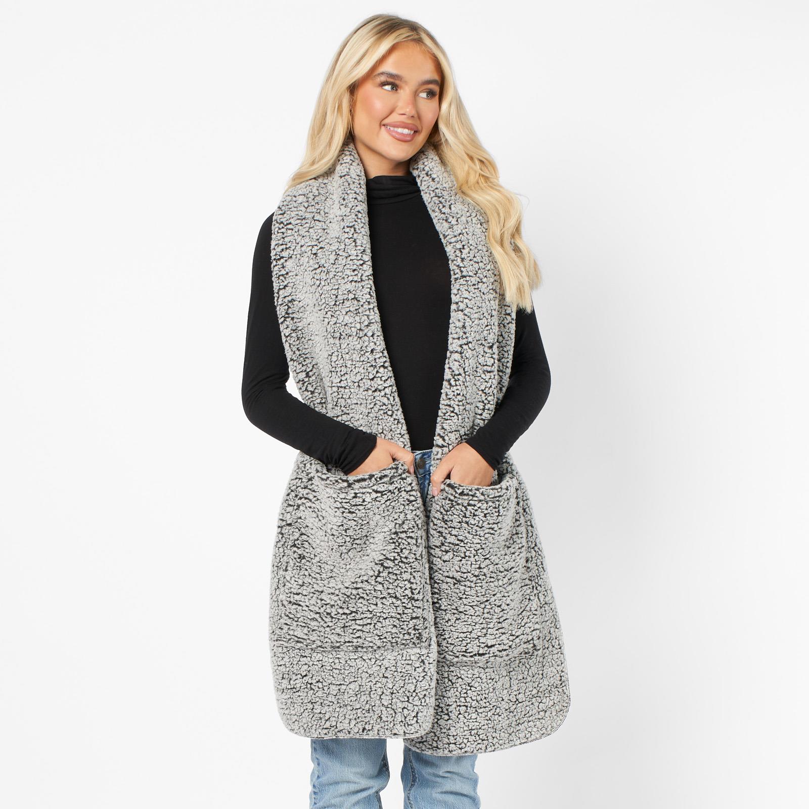 OHS Teddy Fleece Scarf Long Thermal Soft Pockets Hand Neck Warmer Marl Wrap