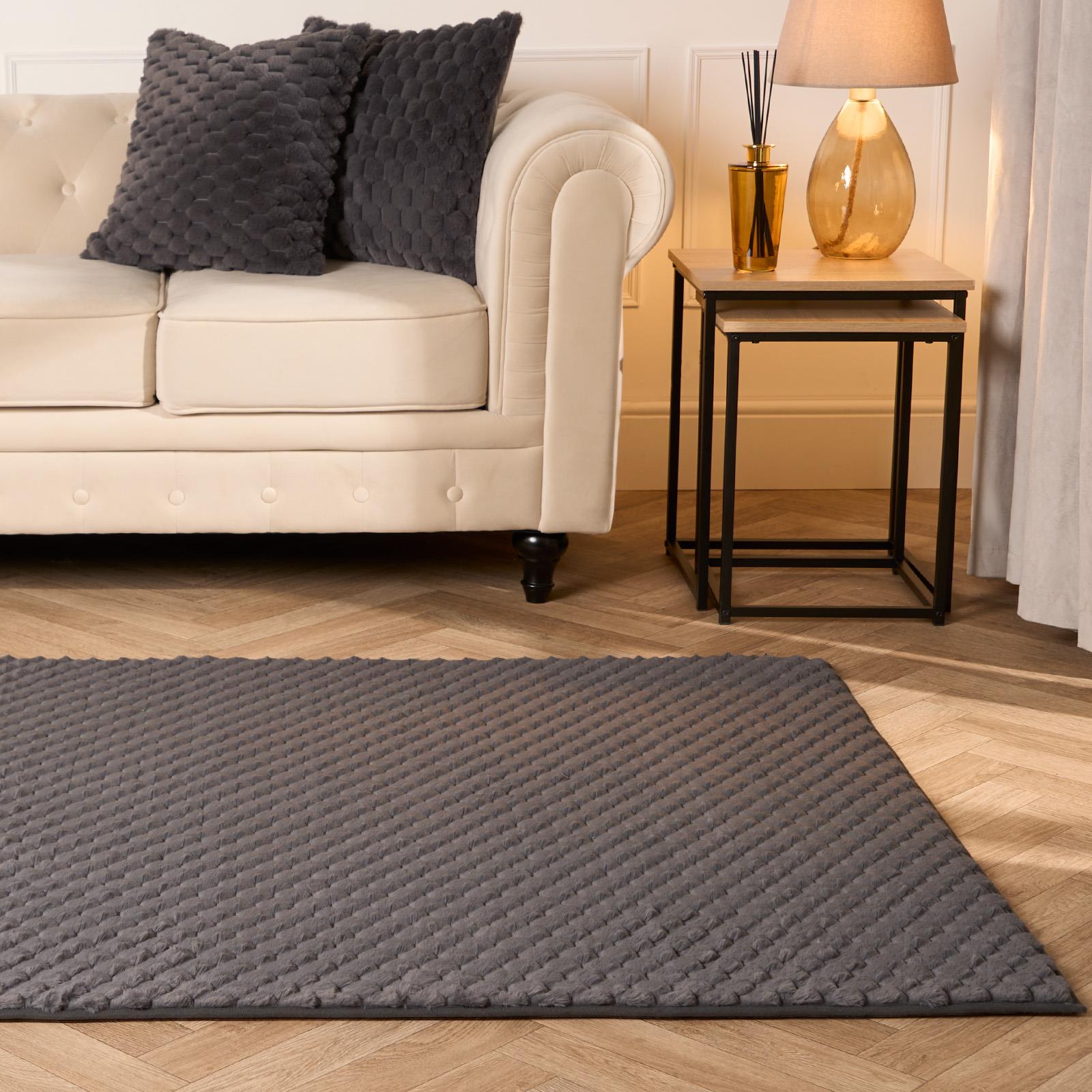 Waffle Fleece Rug Supersoft Faux Fur Living Room Bedroom Floor Anti Slip Carpet - Picture 3 of 5