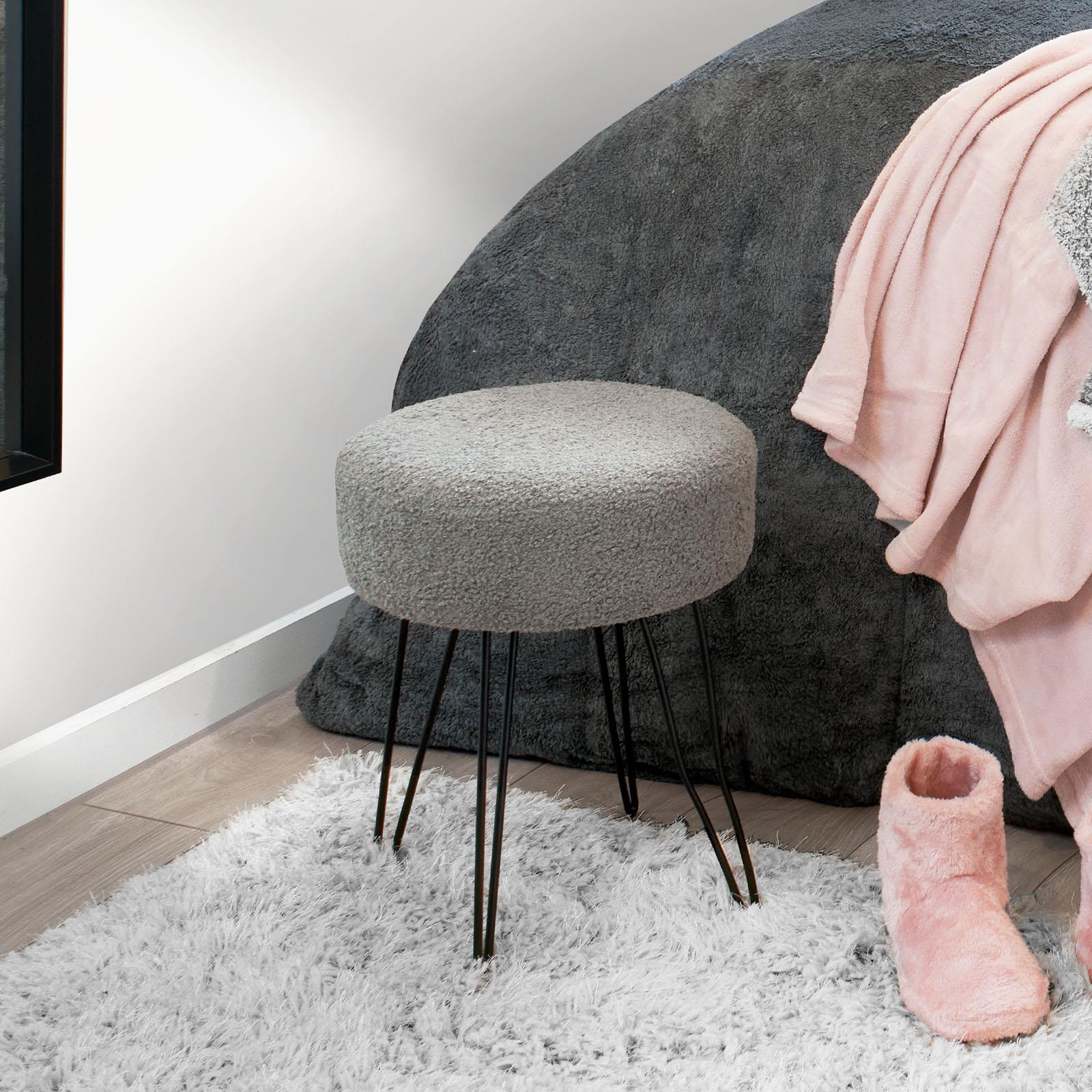 Stool Boucle Fleece Chair Dressing Table Vanity Seat Pouffe Home Spa Foot Rest