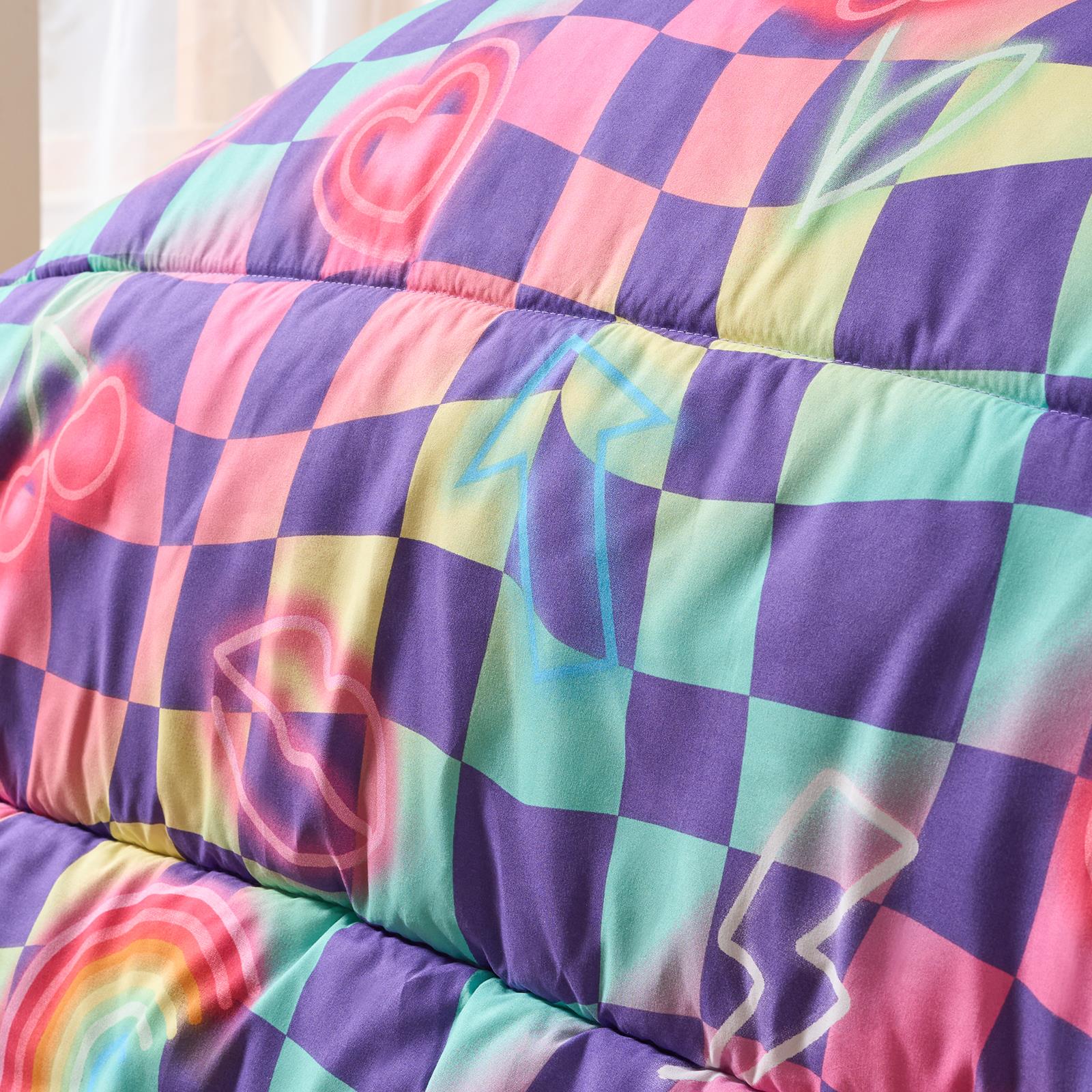 OHS Checkerboard Coverless 10.5 Tog Duvet Set with Pillowcase Kids Neon Single