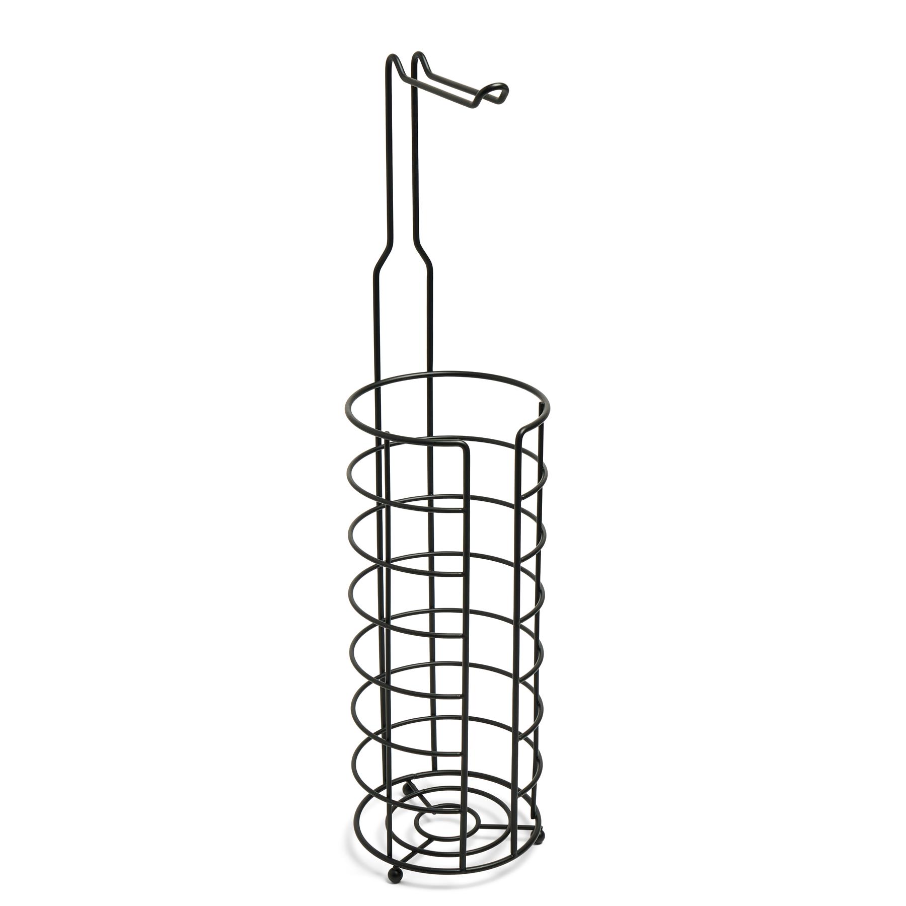 OHS Wire Toilet Roll Holder Free Standing Storage Rust Resistant Metal, Black