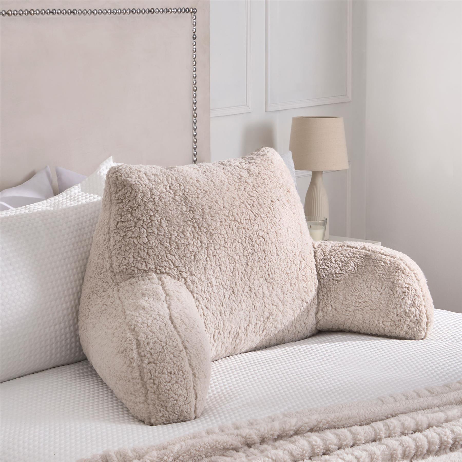 OHS Teddy Fleece Reading Pillow Cuddle Cushion with Arms Lumbar Bed Chair