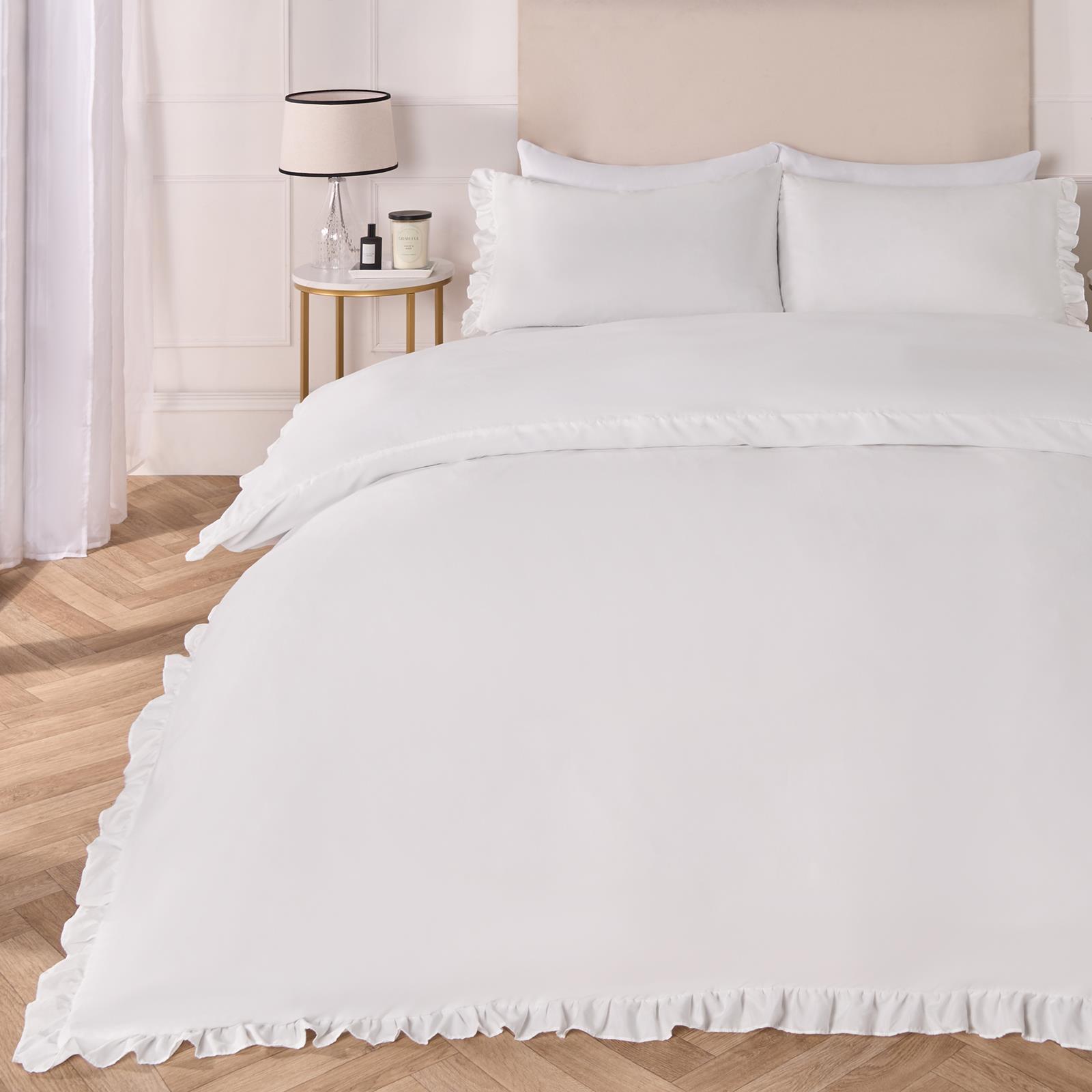 OHS Frill Edge Bedding Set Microfibre Decor Duvet Cover with Pillowcase