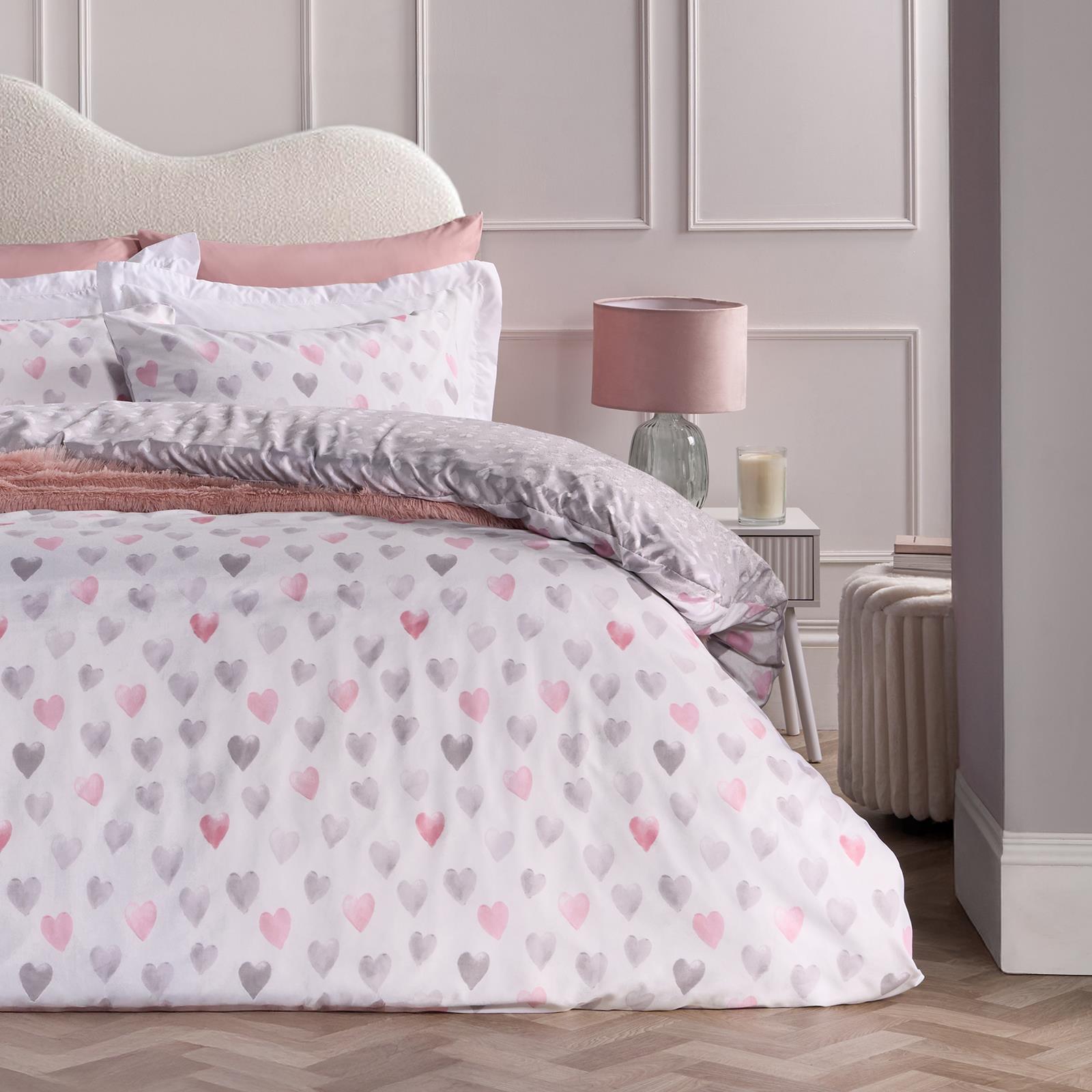 OHS Watercolour Bedding Set Hearts Microfibre Duvet Cover with Pillowcase