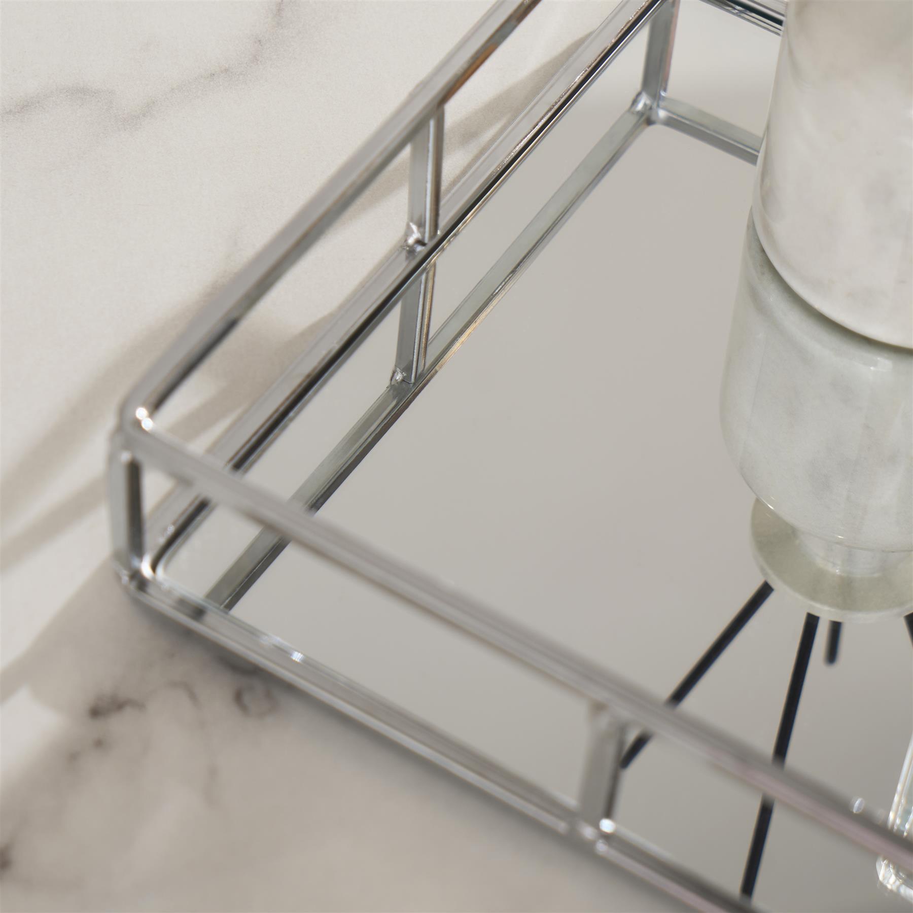 OHS Mirrored Serving Tray with Metal Frame Tealight Holder Vanity Display Plate