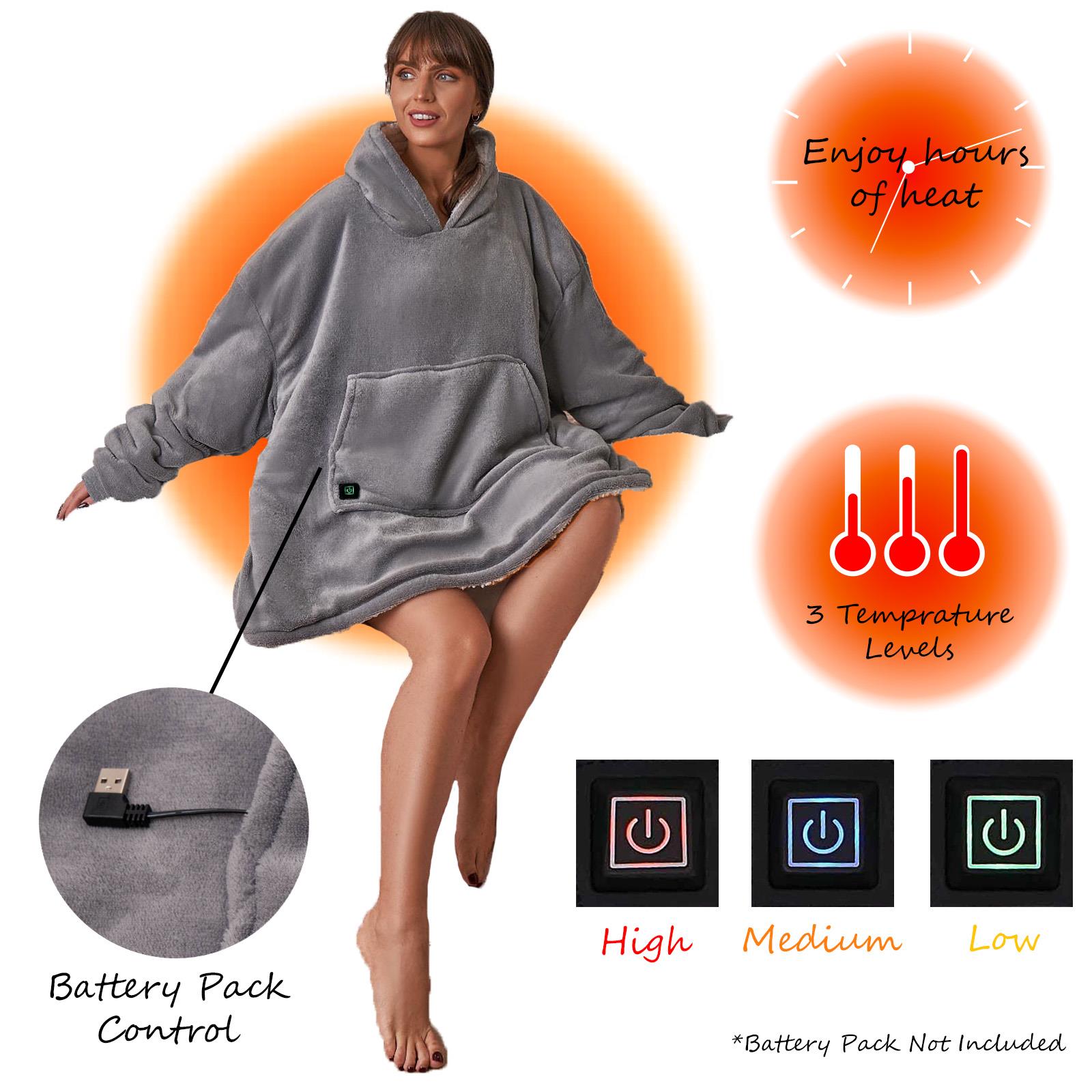 OHS Electric Heated Oversized Hoodie Blanket with Sleeves Wearable Sherpa Giant