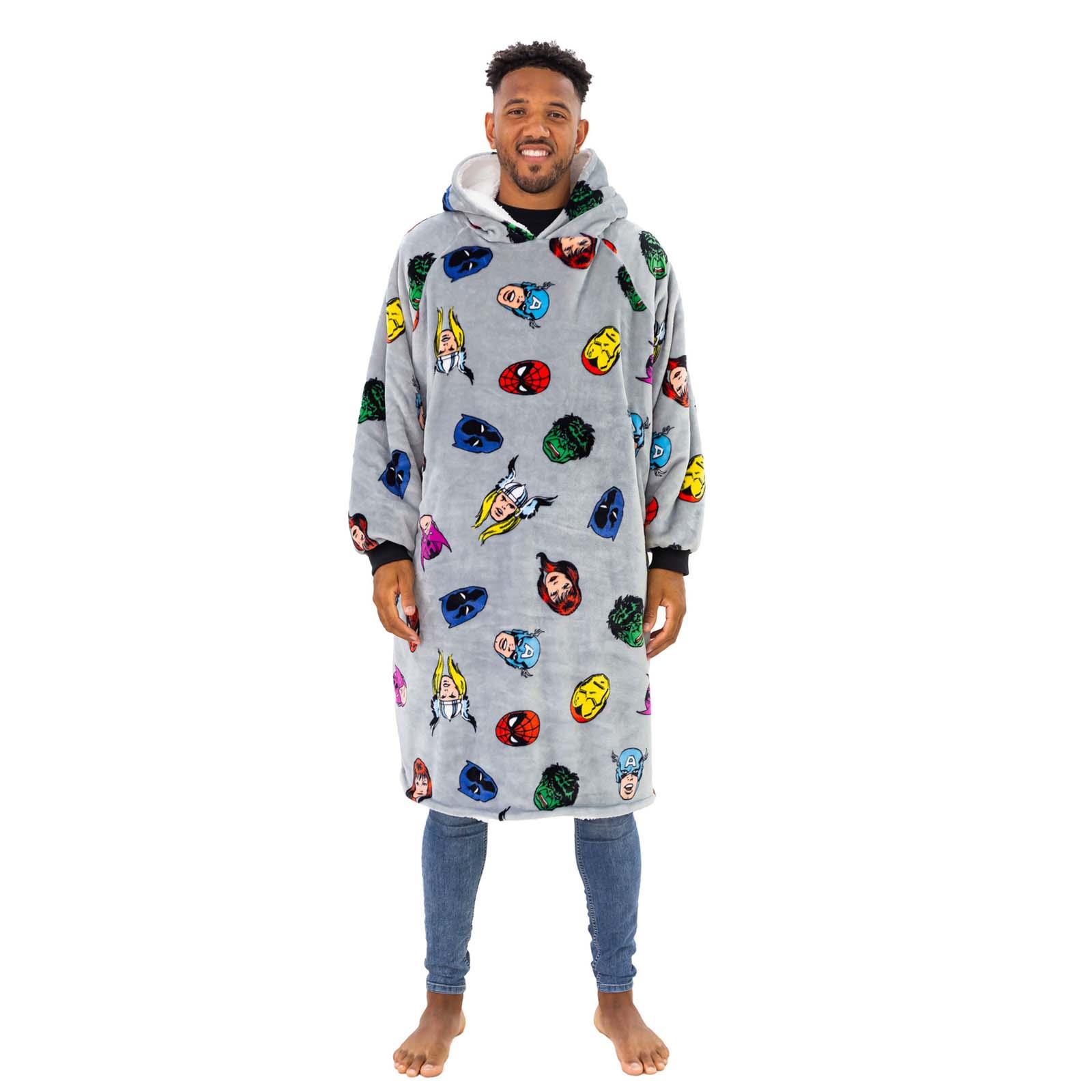 Marvel Comics Hoodie Blanket Sherpa Fleece Soft Oversized Jumper Throw, Grey